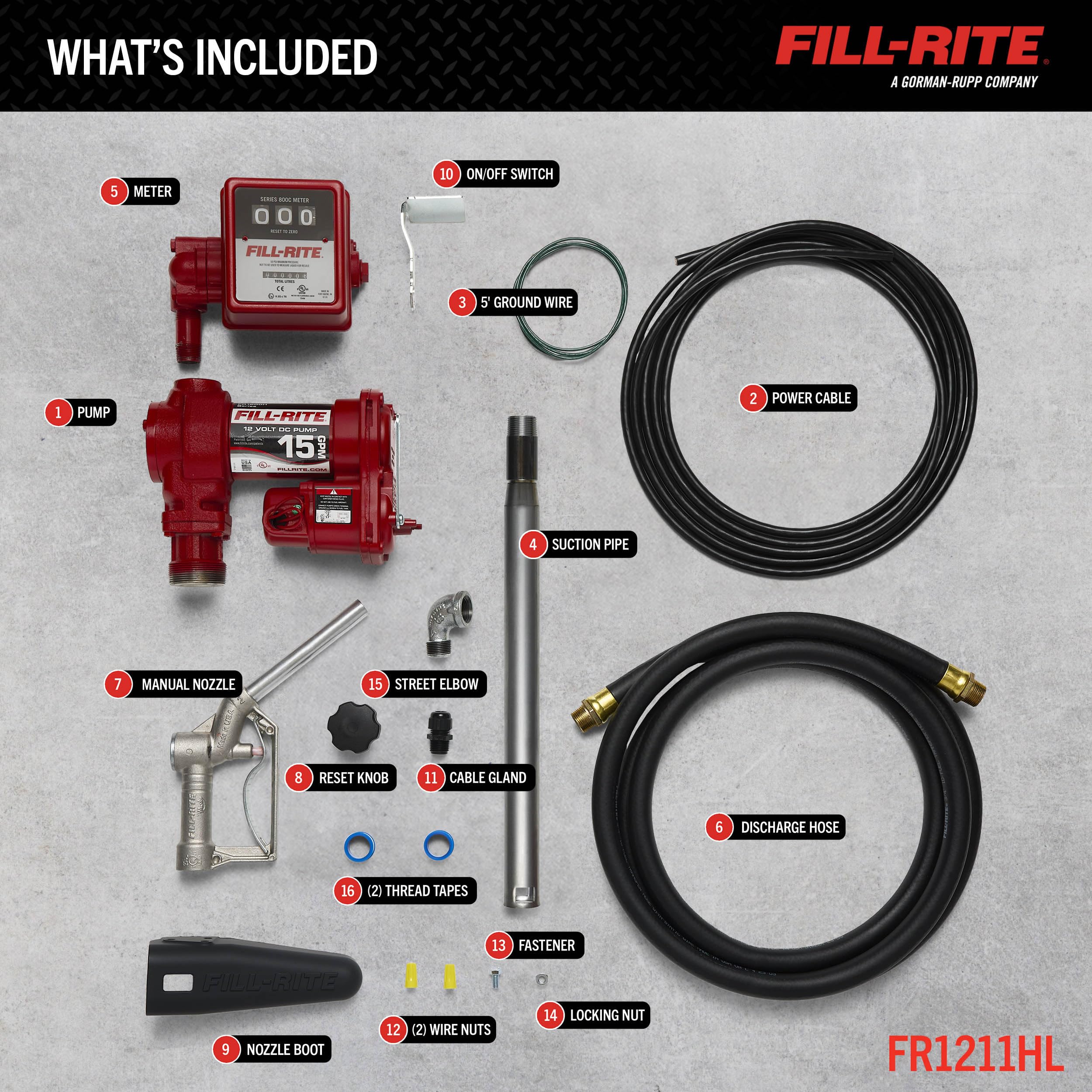 Fill-Rite 12V FR1211HL 15 GPM Fuel Transfer Pump with Standard Mechanical Meter Package, Liters | Gasoline, Diesel, Kerosene, Ethanol & Methanol Blends & Biodiesel