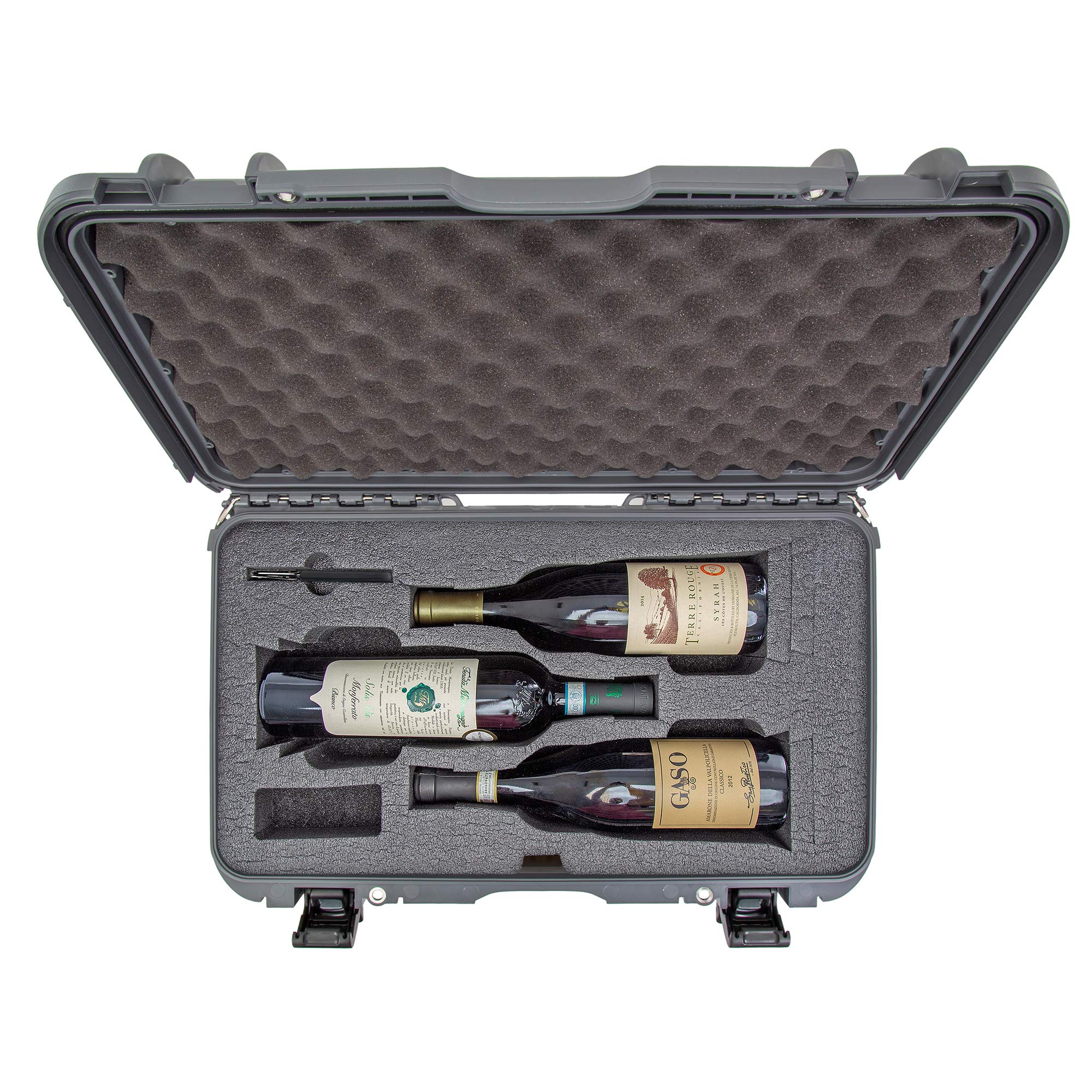 Protective Travel Case Nanuk 935 for 3 Bottles of Wine w/Wheels and Extendable Handle, TSA Approved - Graphite,935-3BTLS7