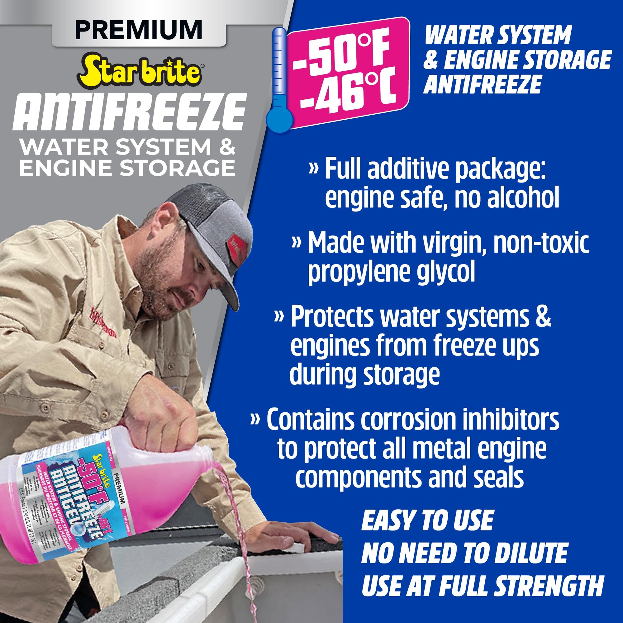 Premium STAR BRITE -50°F RV & Marine Antifreeze, Non-Toxic Engine & Water System Winterizer, Corrosion Inhibitors, Safe for Metals & Plastics