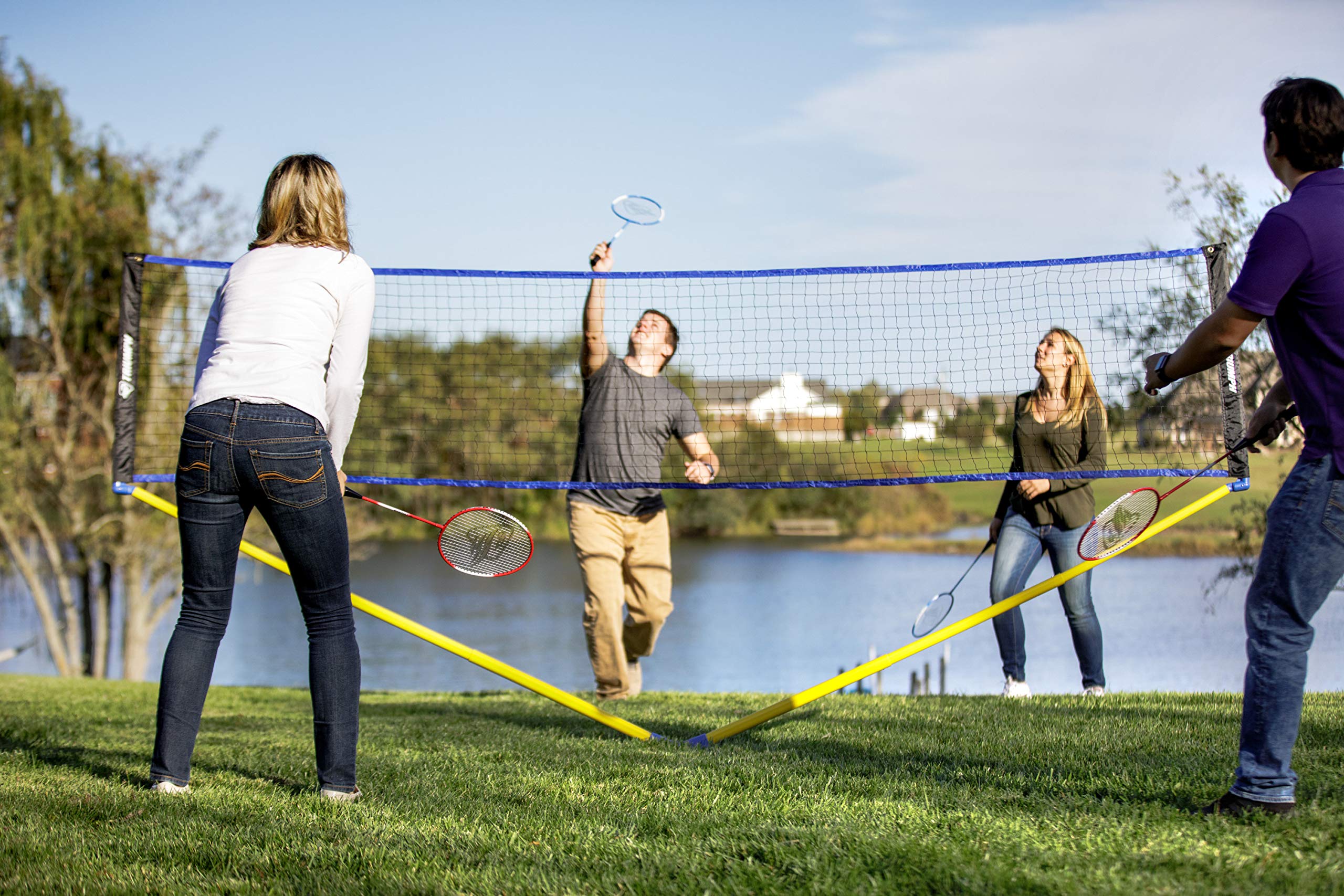Multi-Sport Triumph Sports Combo Outdoor Game Net Set Includes Volleyball, Badminton, and Pickleball, Blue (35-7510-2)