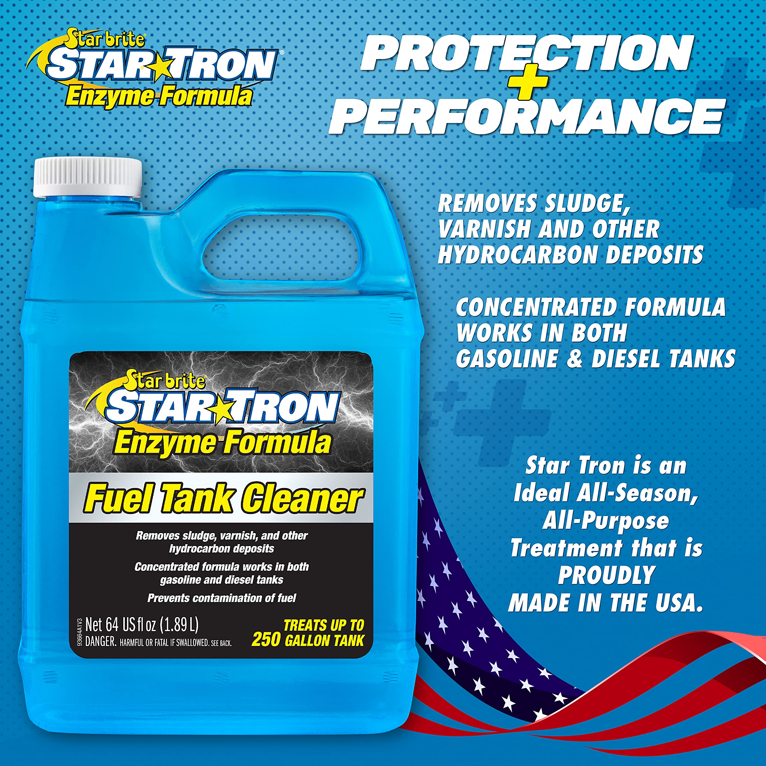 Star Tron STAR BRITE Fuel Tank Cleaner - Remove Sludge, Varnish & Other Deposits - Rejuvanate Old, Stale Fuel - Concentrated Formula Works In Gas Tanks & Diesel Tanks 64 OZ (093664)