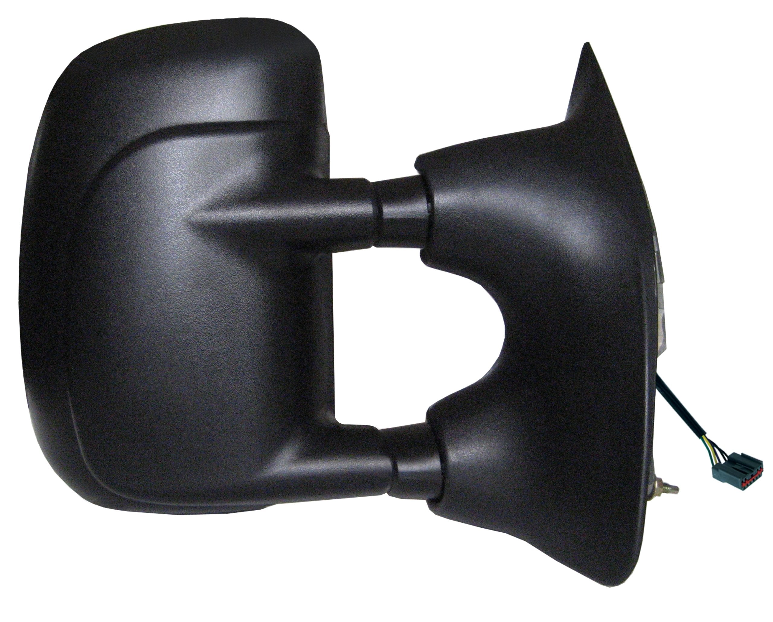 K Source Extendable Passenger Side Towing Mirror for 2000-2005 E Series, 2001-2007 F Series, Textured Black, Power, Adjustable, Dual Lens, Convex Mirror, Foldaway