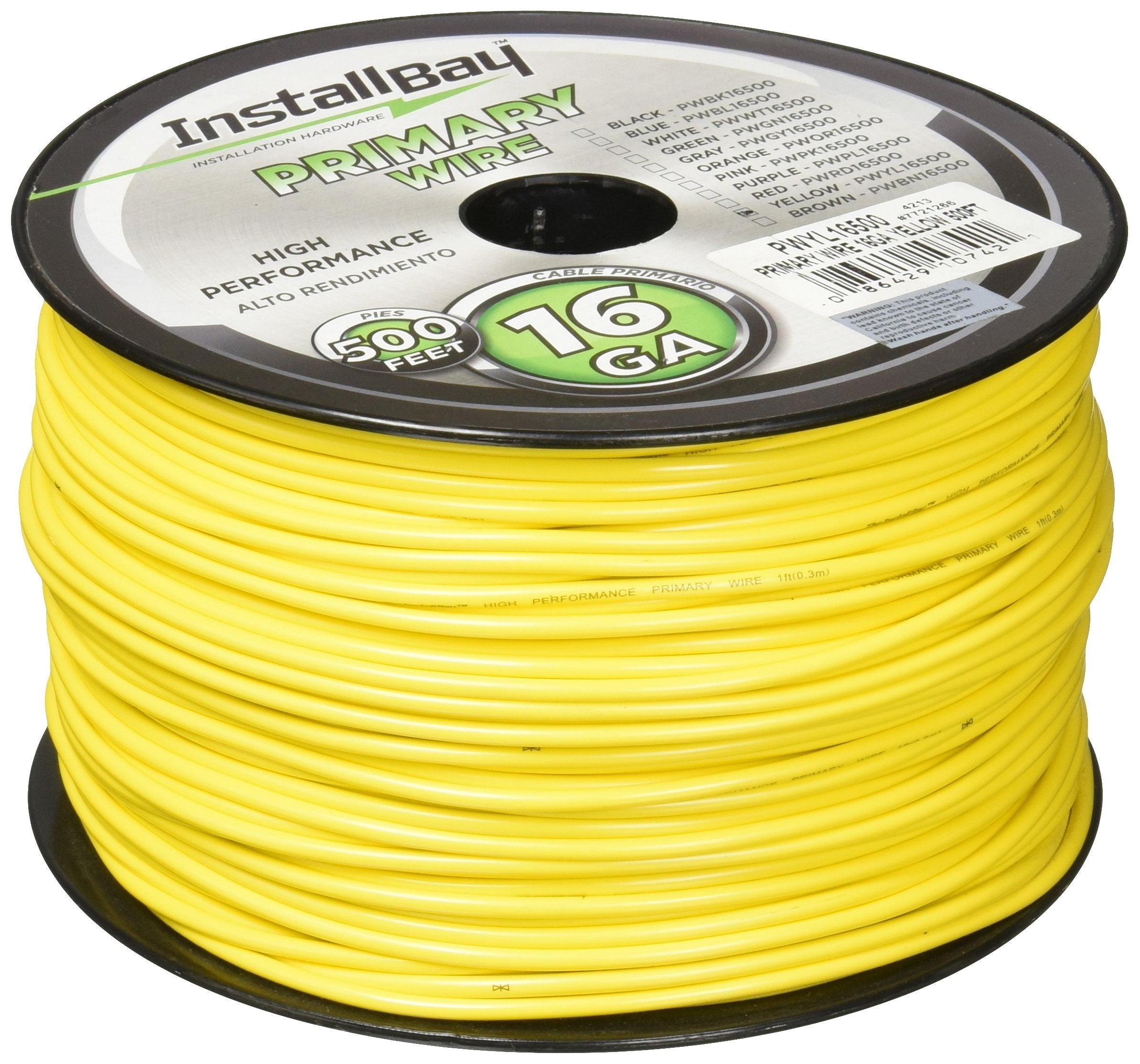 Install Bay 16 Gauge PWYL16500 Primary Wire - Yellow (500 Feet)