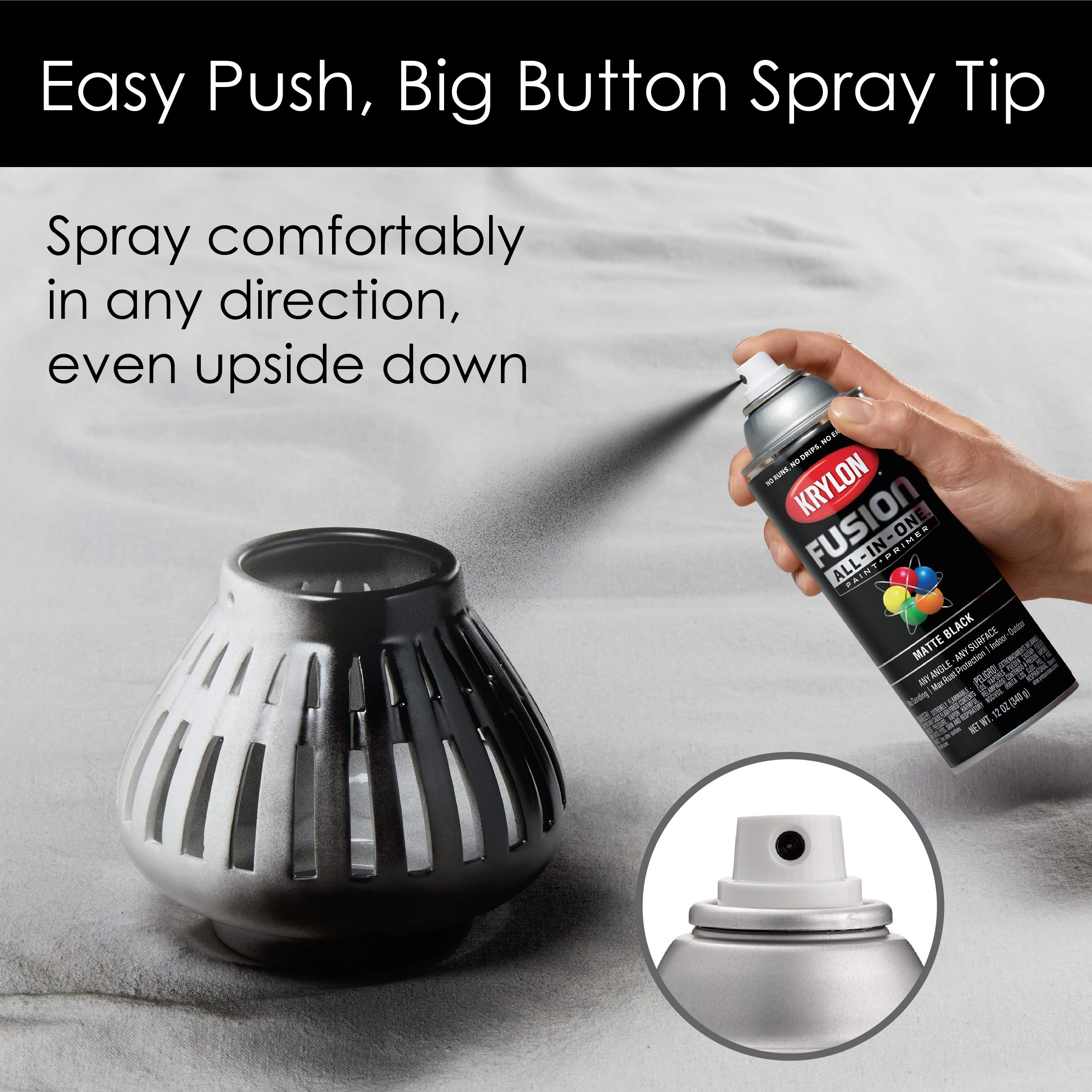 Krylon Fusion K02732007 All-In-One Spray Paint for Indoor/Outdoor Use, Matte Black, 12 Ounces (Pack of 2)