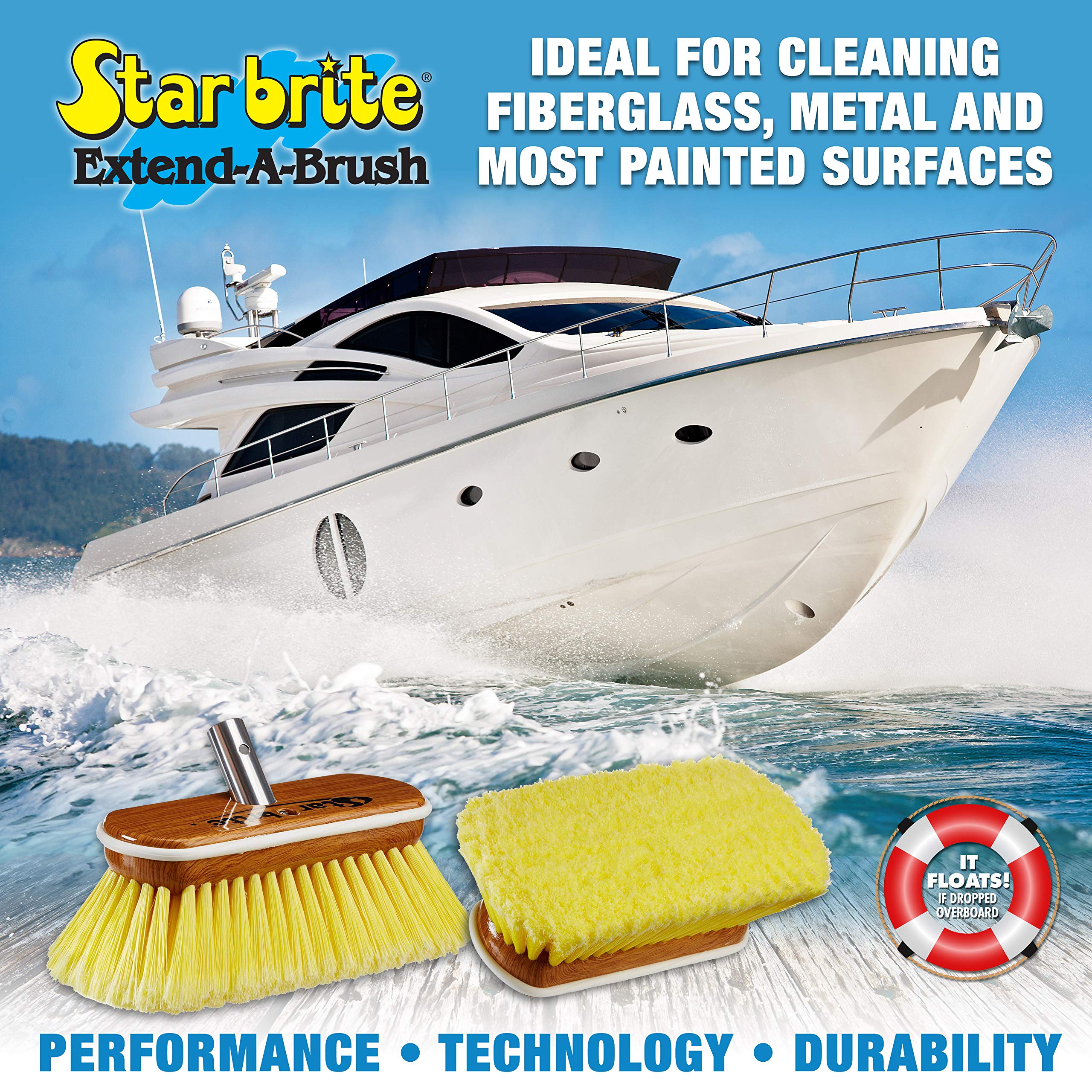 8" STAR BRITE Premium Cleaning Brush - Synthetic Wood Block with High-Density Star Prene Fibers for Smooth & Painted Surfaces - Fits Star brite Extend-A-Brush Handles - Soft Bristle, Yellow (040170)