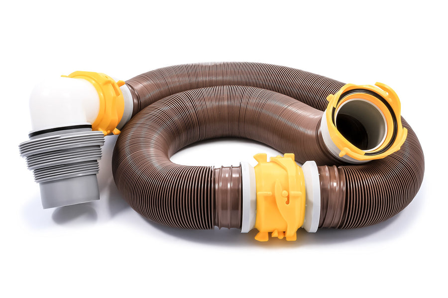 Revolution Camco 20' Sewer Hose Kit with 360 Degree Swivel Fittings and 4-in-1 Elbow Adapter, Ready to Use Kit with Hose and Adapter