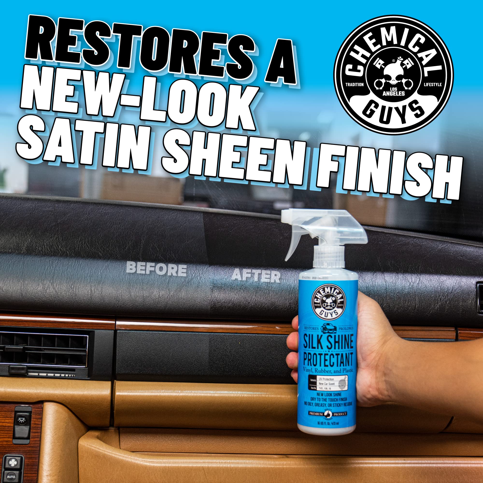 Silk Shine Chemical Guys Tire and Trim Dressing and Protectant – Non-Greasy Vinyl, Plastic & Rubber Spray, Plastic Restorer for Cars – Restores Shine for Cars, Trucks, Motorcycles, RVs, 128 oz