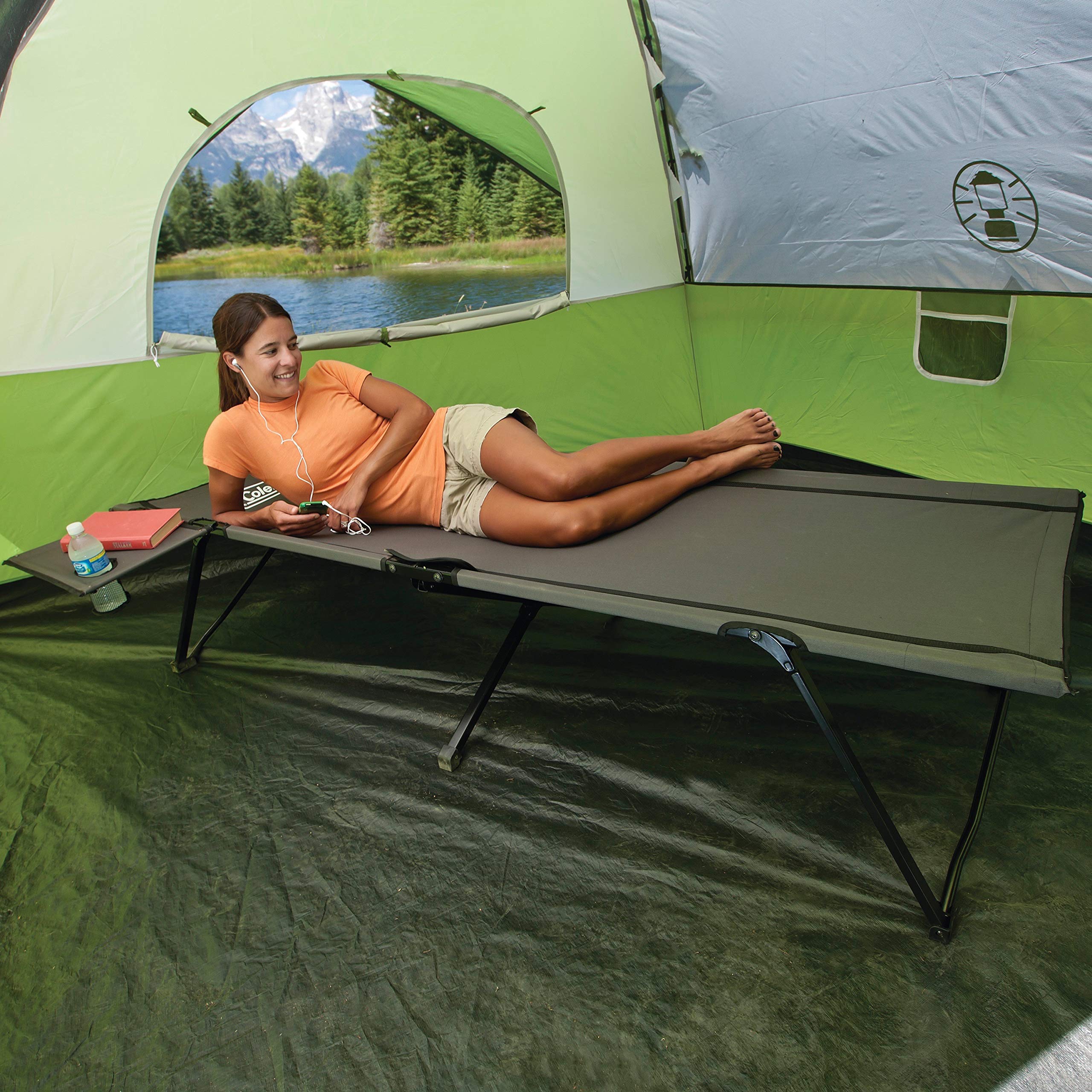 Coleman Big ‘n Tall Pack-Away Camping Cot with Removable Side Table, Extra Wide Cot Fits Adults up to 6ft 6in or 300lbs, Carry Bag Included