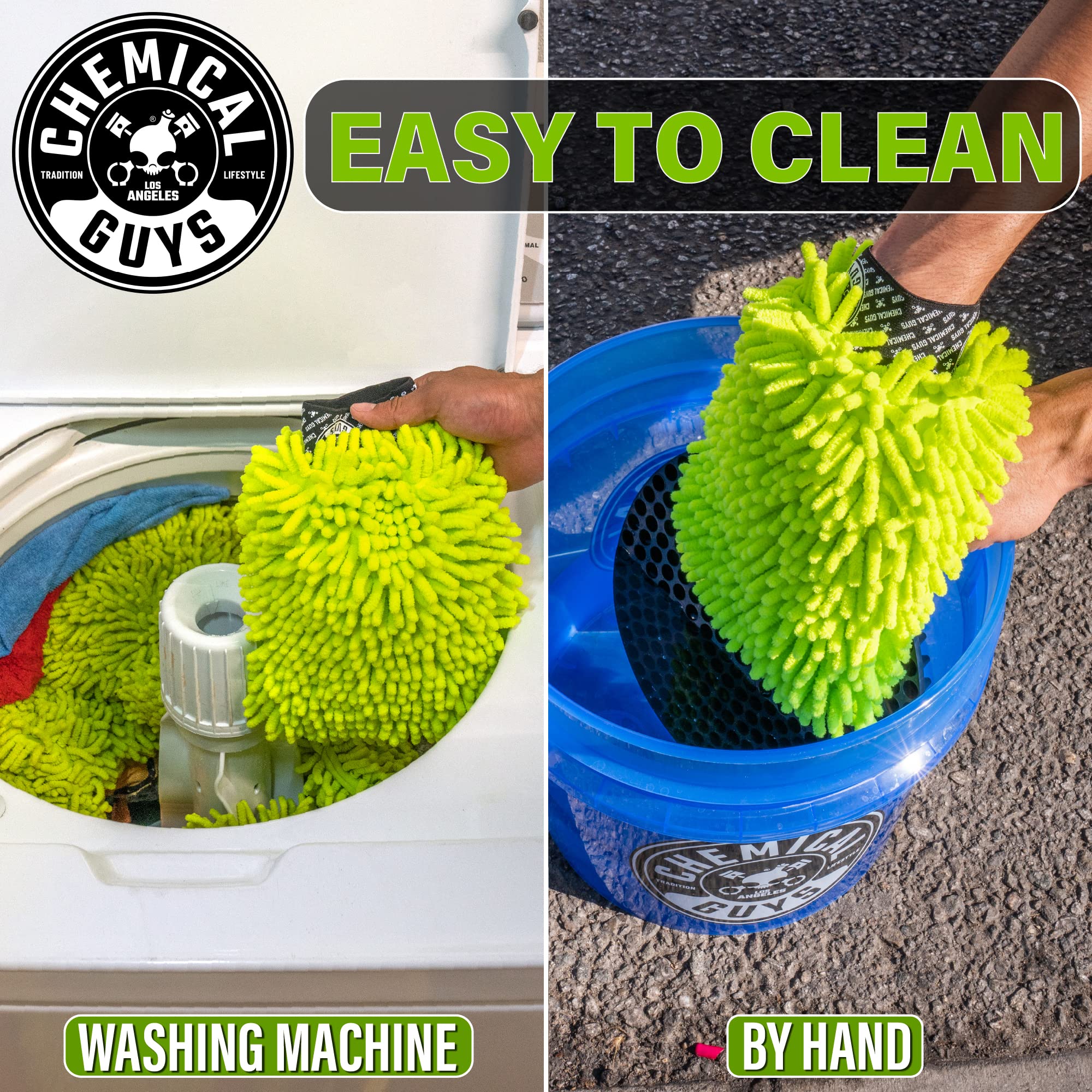 Chemical Guys Premium Chenille Scratch-Free Microfiber Wash Mitt for Car Washing - Lime Green, Ultra-Soft Car Wash Glove, Swirl-Free Finish, Safe for Trucks, SUVs, Motorcycles, and More