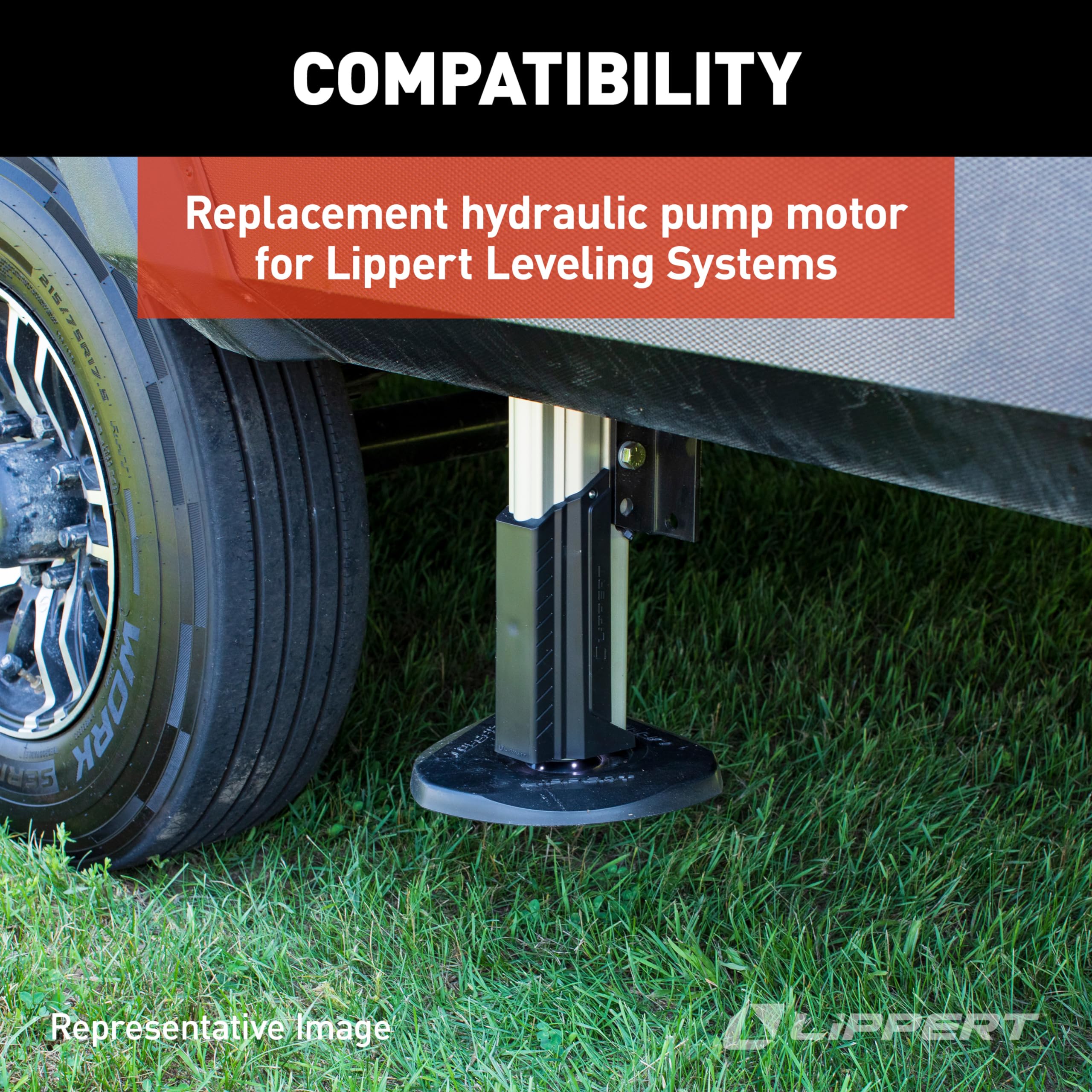 Lippert Hydraulic Pump Motor Replacement for Unidirectional Power Unit RV Leveling Systems with Heavy-Duty Construction, 7.5" Height - 179327