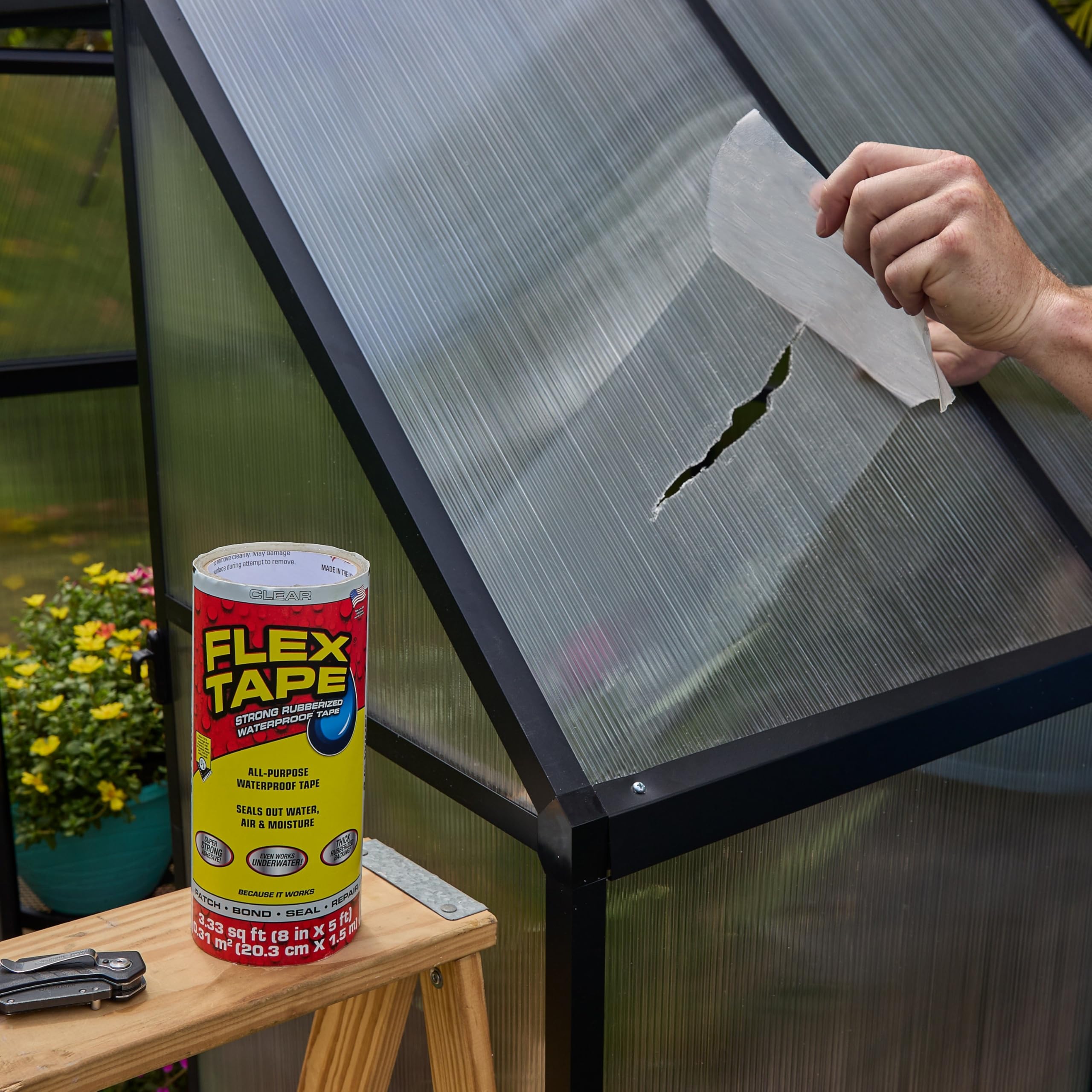 Original Flex Tape, Thick Flexible Rubberized Waterproof Tape - Seal and Patch Leaks, Works Underwater, Indoor Outdoor - Home RV Roof Plumbing and Pool Repairs, Clear, 8 in x 5 ft, Pack of 1
