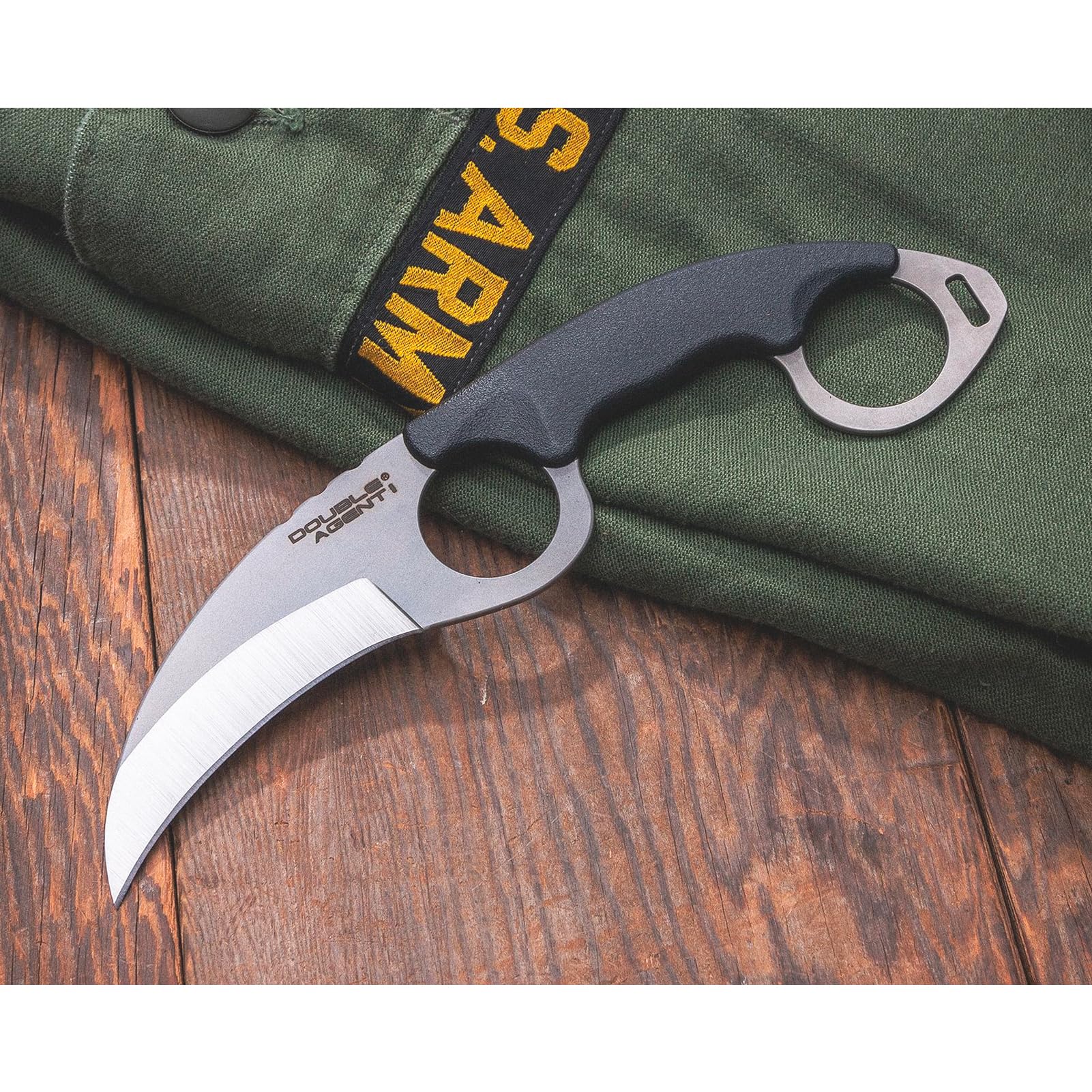 Cold Steel Durable Double Agent Lightweight Japanese AUS8A Steel Karambit Shape 3" Fixed Blade Tactical Outdoor Hunting Knife, Kray-Ex Handle, Secure-Ex Sheath - Plain Edge