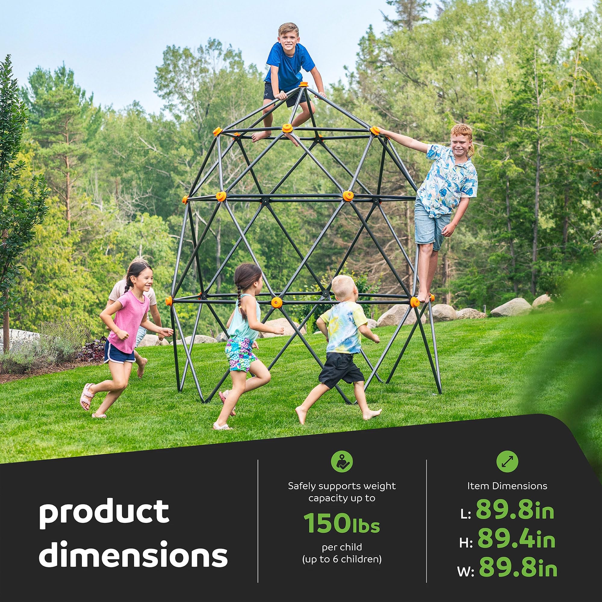 SummitPro 7.5ft Kids Outdoor Climber – gobaplay Climbing Dome, Metal Backyard Play Structure Playground Equipment with Rock Climbing Hand Grips
