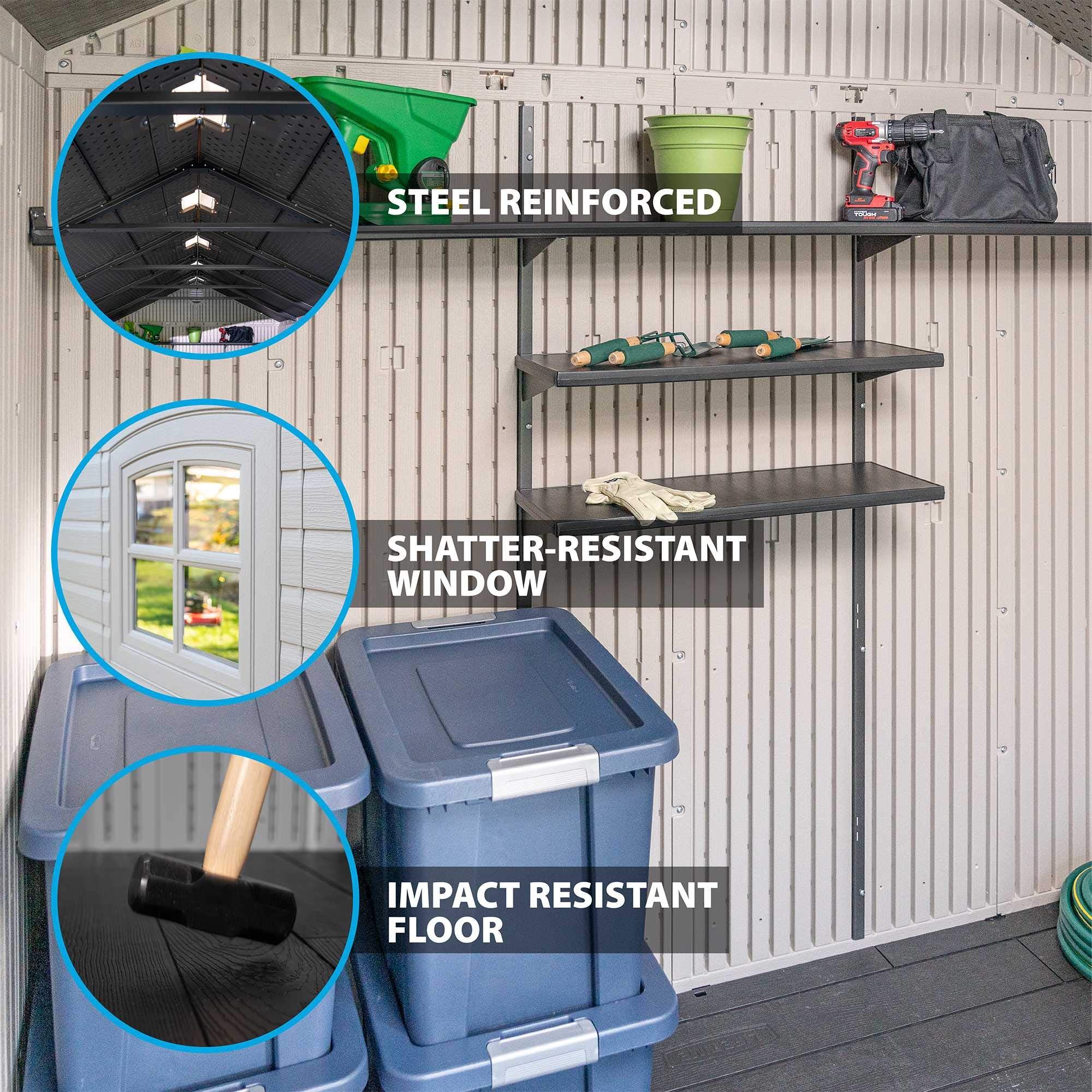 Outdoor Storage Shed Lifetime 60075, 8x15 Ft, Desert Sand, Resin Backyard Tool Shed with Lockable Doors and Weather-Resistant Panels