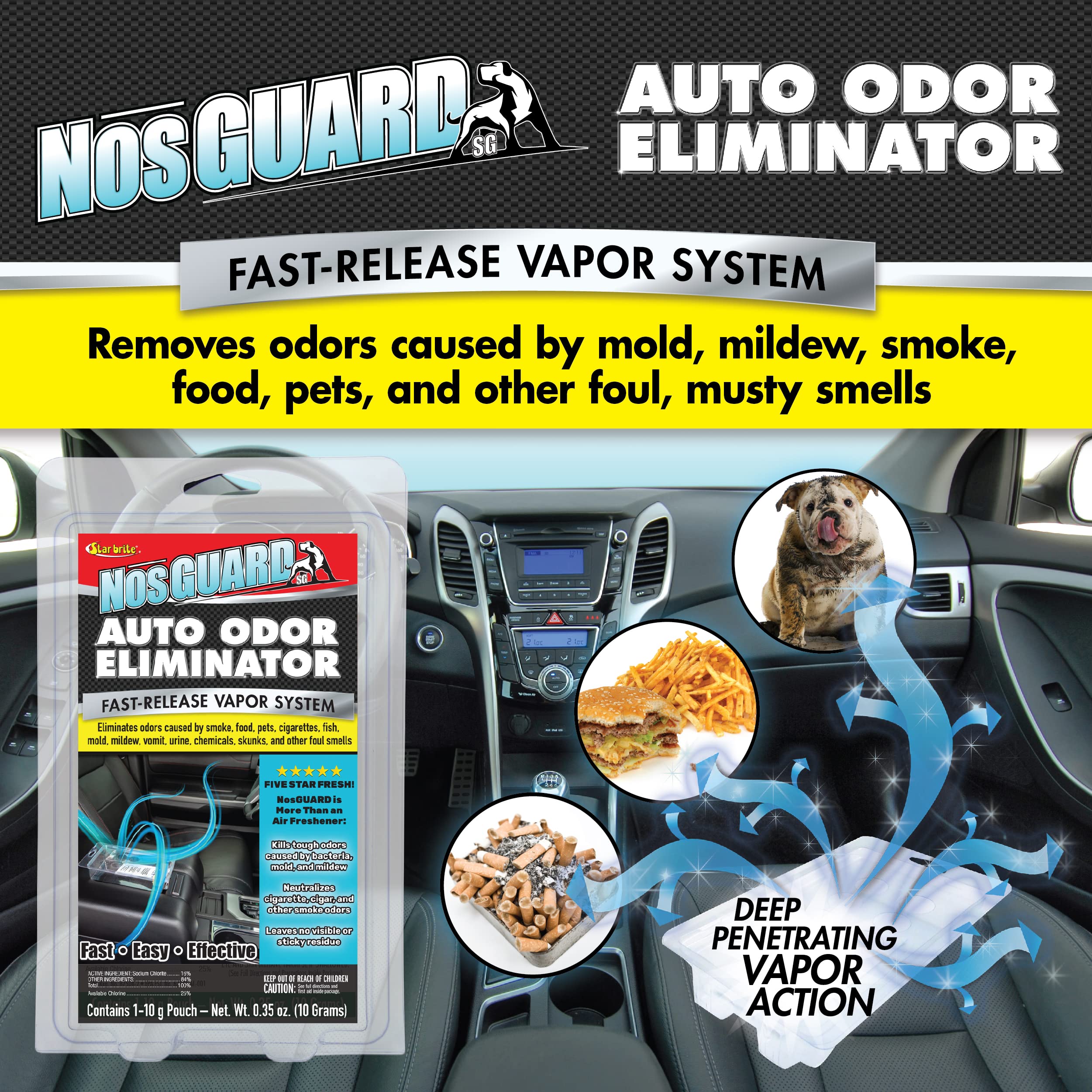Auto Odor Eliminator STAR BRITE, Fast Release Vapor System Eliminates Car Odors in 4-6 Hours (19970)