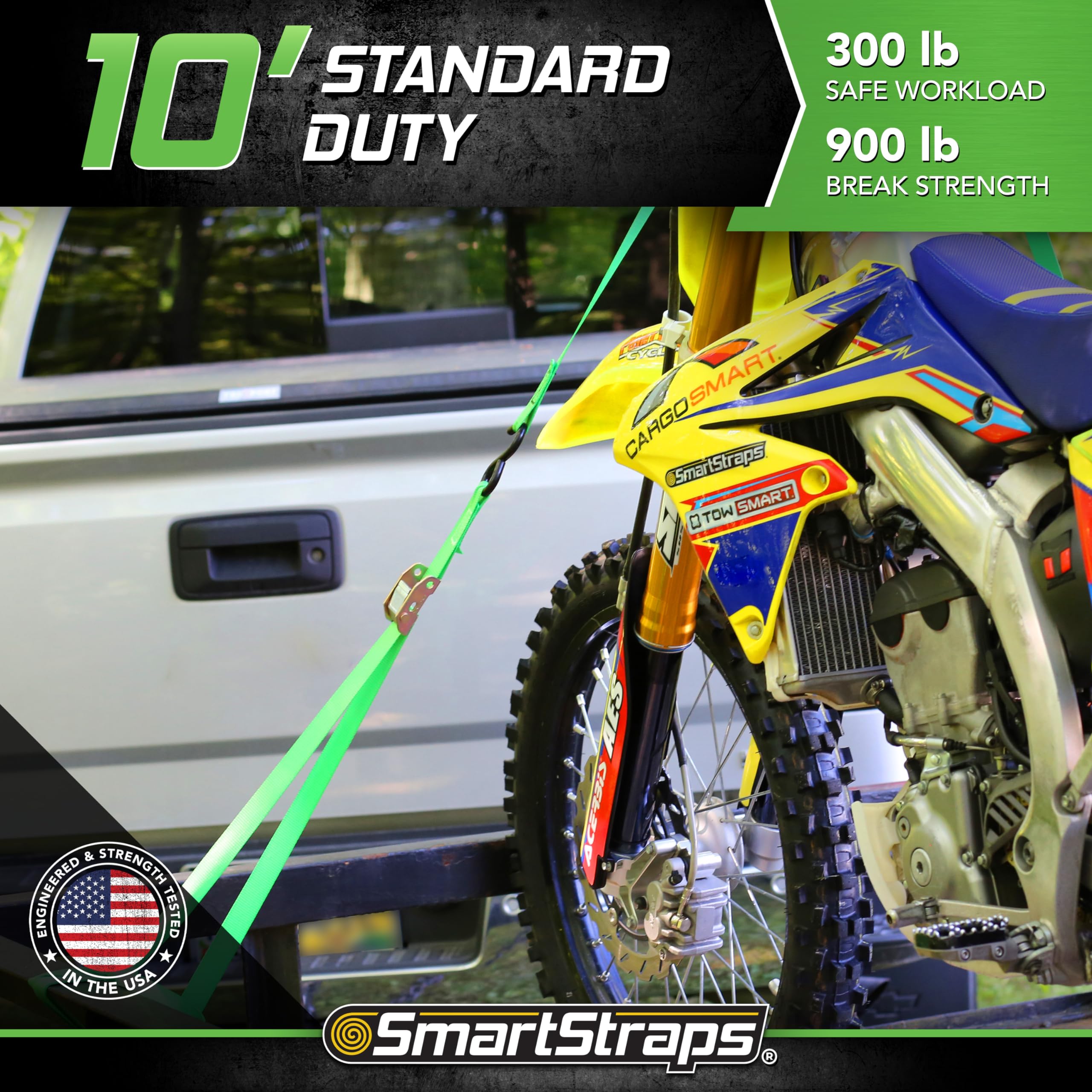 10-Foot SmartStraps Cambuckle (4pk) 900 lbs Break Strength, 300 lbs Safe Work Load– Tie Down Fragile and Lighter Loads for Transport – Offers More Security Than Rope