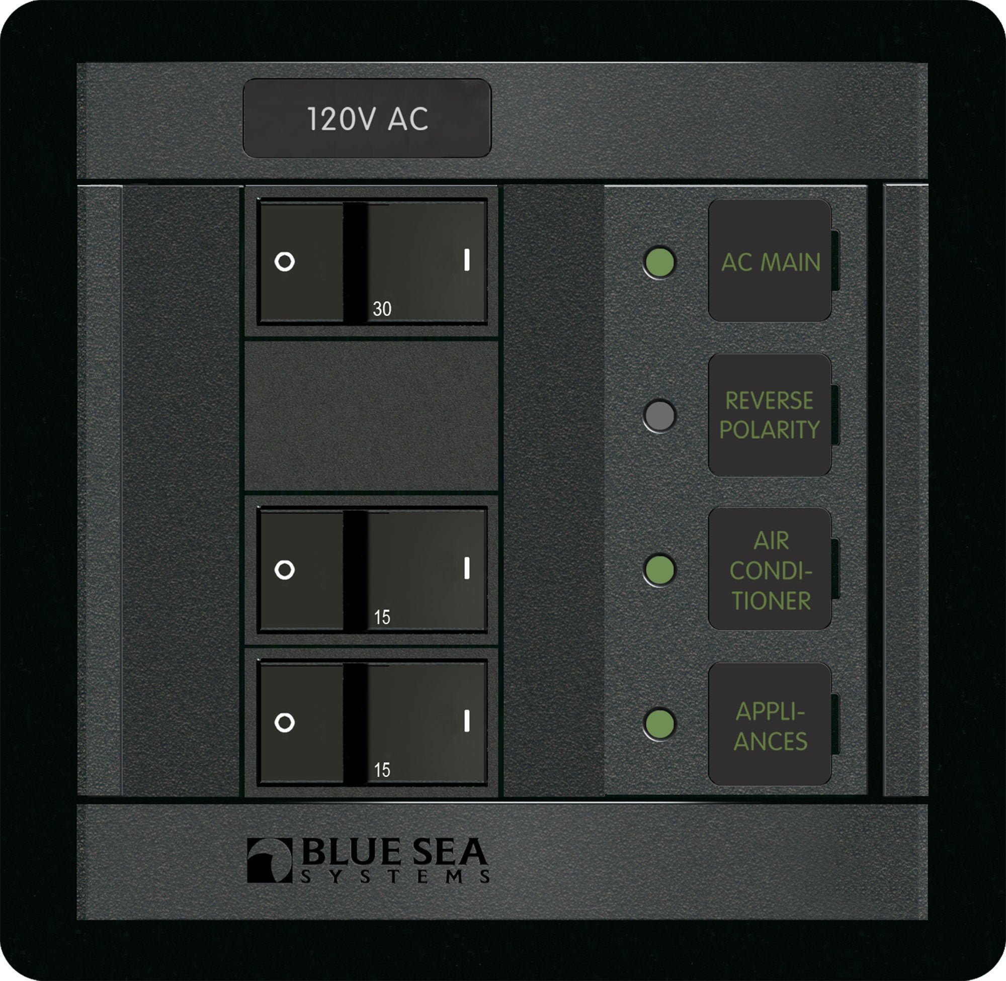 Blue Sea Systems 120 Volt AC Main + 2 Positions, Black 1214