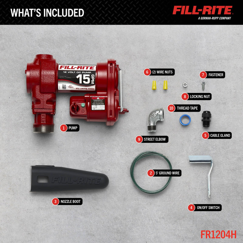 Fill-Rite 12 V FR1204H 15 GPM Fuel Transfer Pump (Pump Only Model) | Gasoline, Diesel, Kerosene, Ethanol Blends, Methanol Blends, & Biodiesel