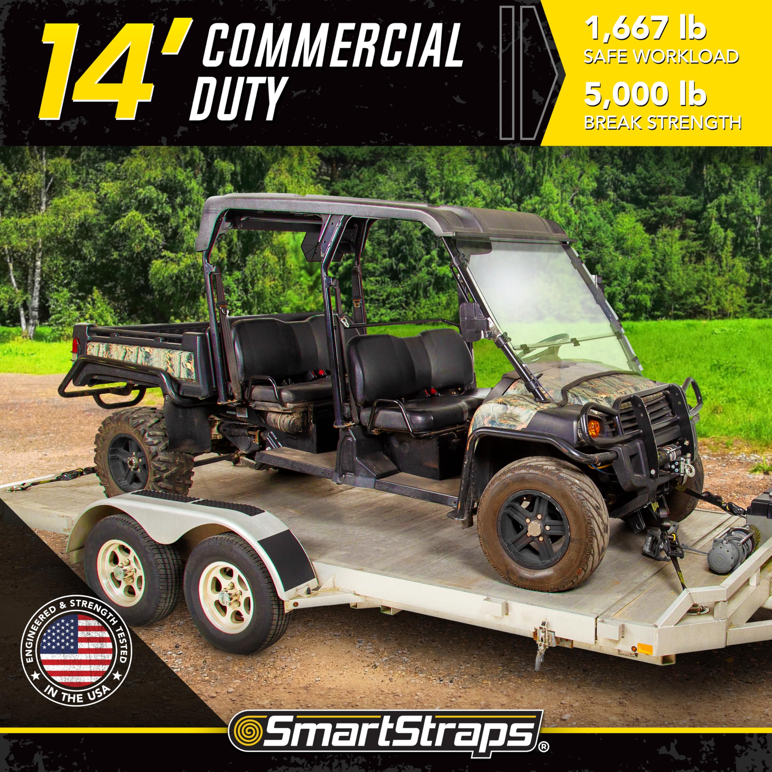 14-Foot SmartStraps Ratchet Tie Down Straps 2-Pack, Tactical Handle, ZeRust Technology, 1,667 lb Safe Work Load, 5,000 lb Break Strength
