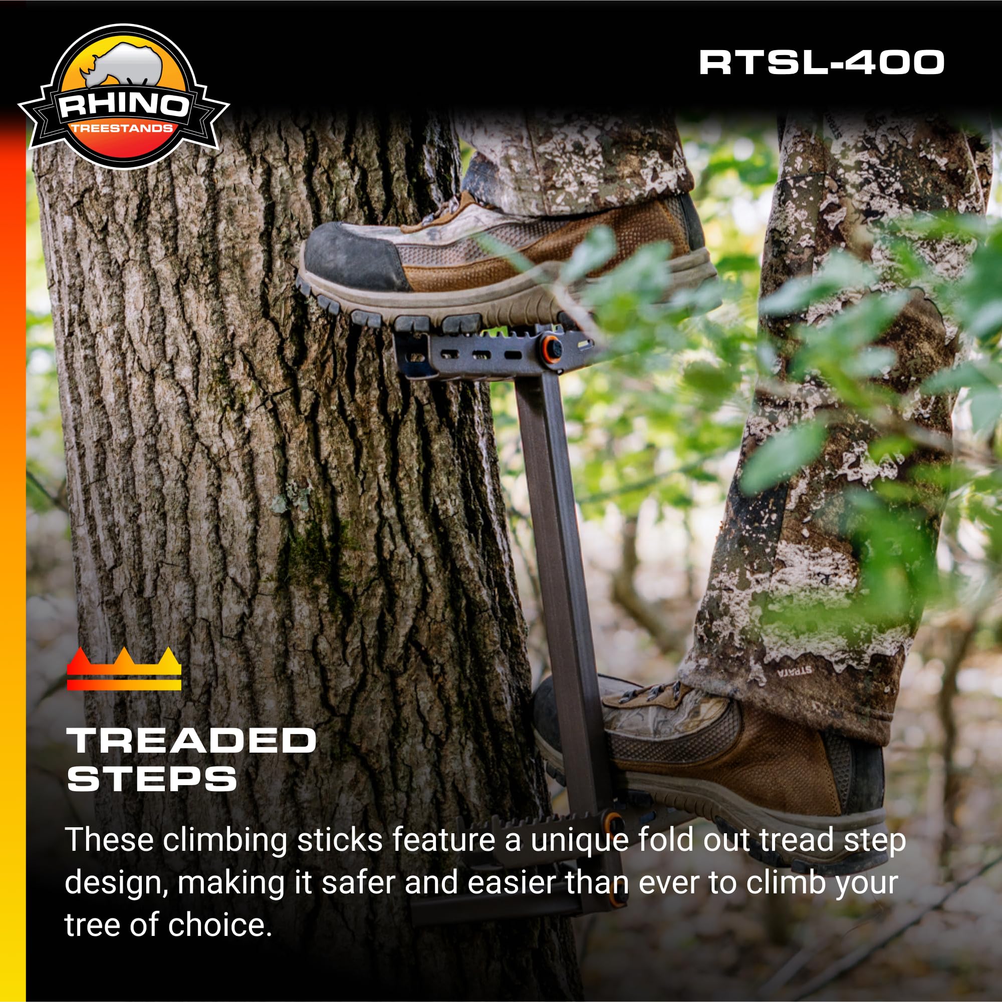 31" Rhino Treestands Climbing Sticks with Fold Out Tread Steps for Easy Climbing (4-Pack), Grey