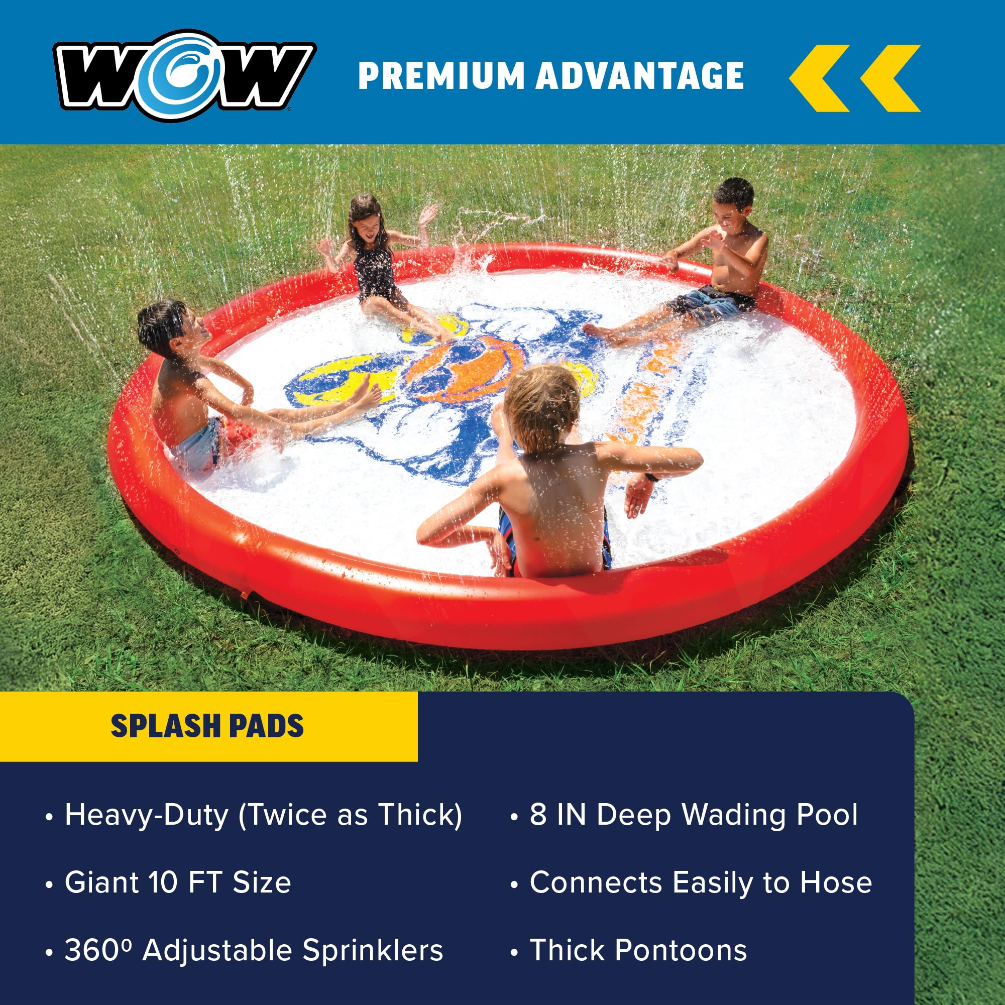 Giant WOW Sports Splash Pad, Durable wading pool with Built in Sprinklers