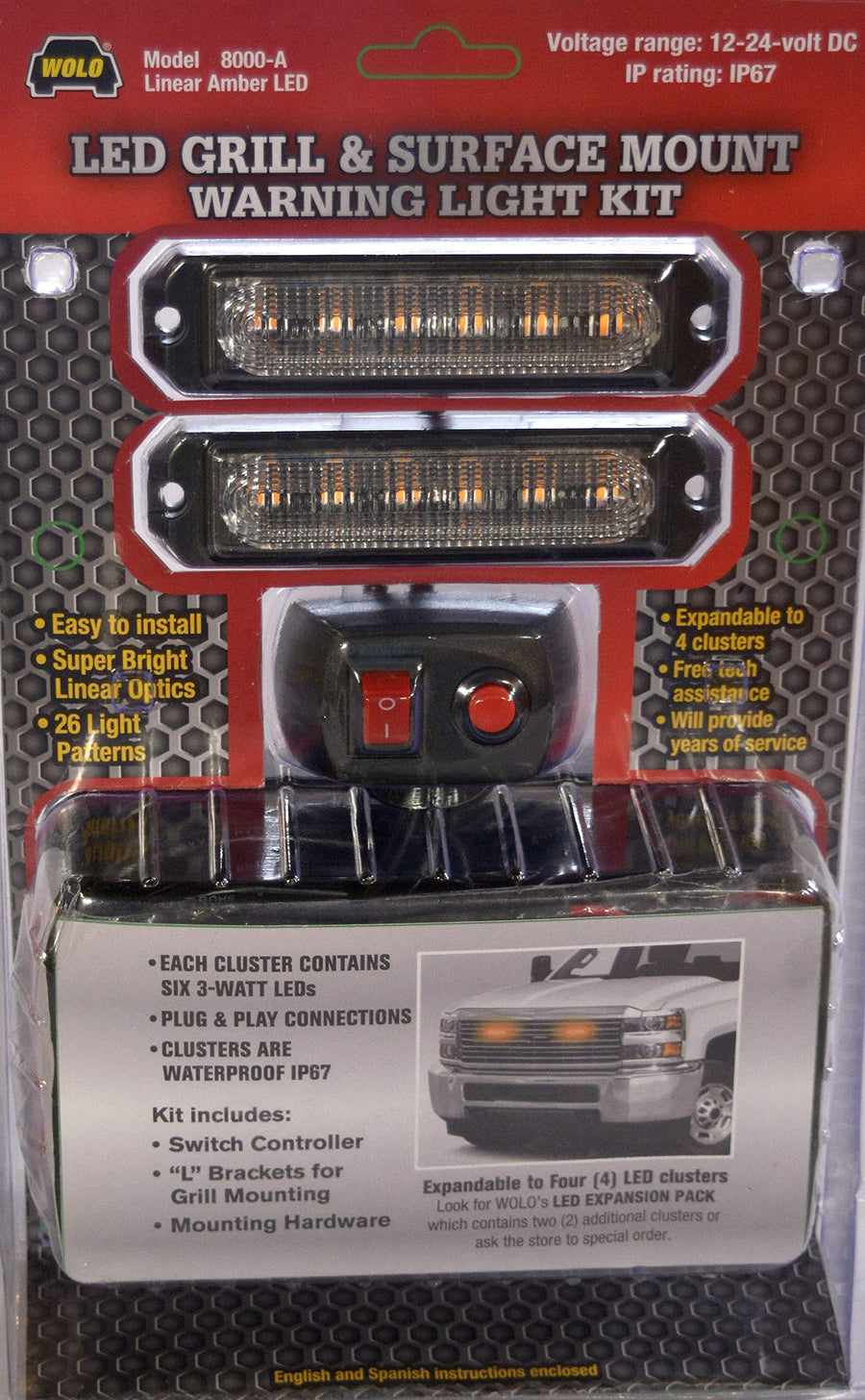 Wolo LED Grill & Surface Mount 8000-A Warning Light, Amber (SAE J595 Class 1 Certified)