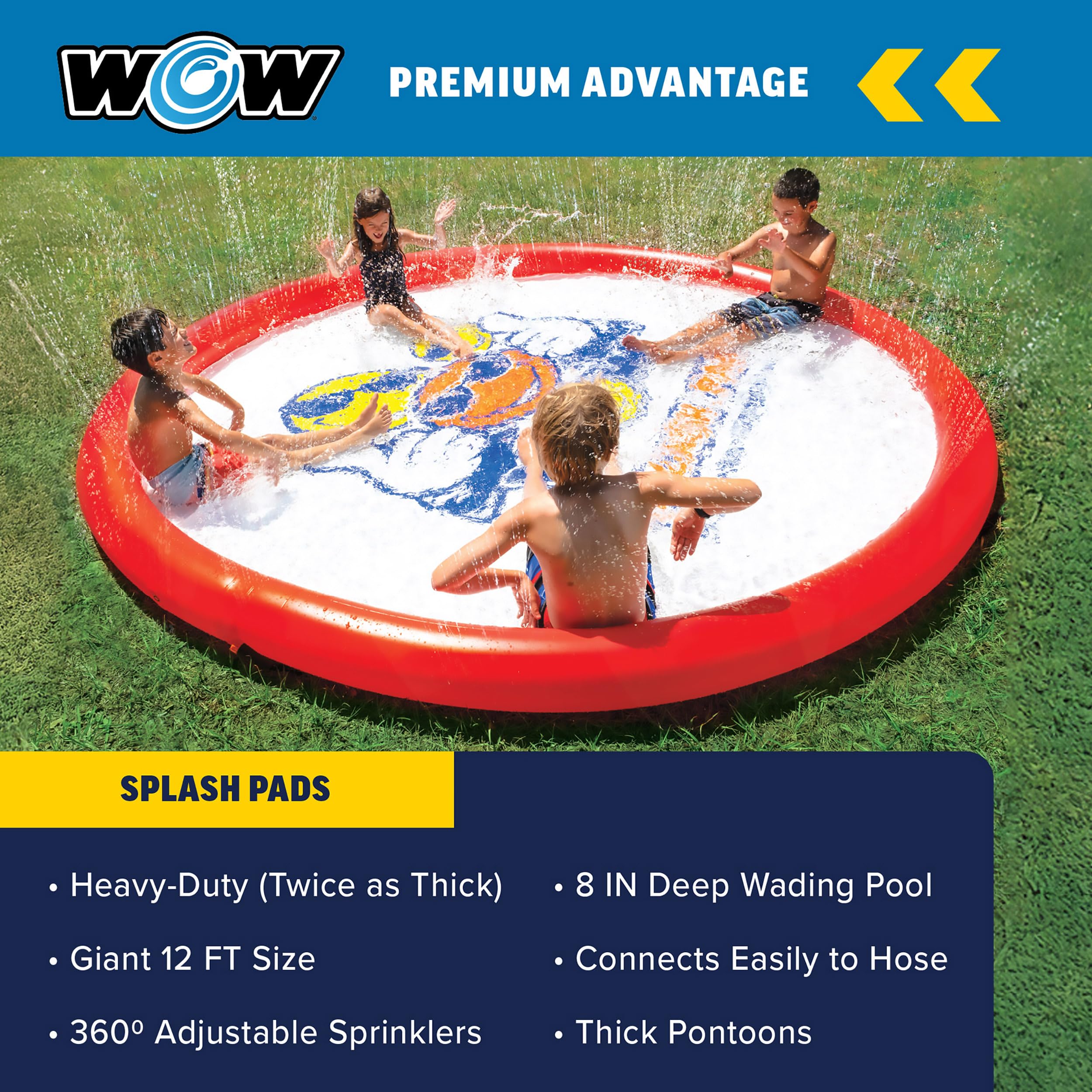 Giant WOW Sports Splash Pad, Durable Wading Pool with Built in Sprinklers