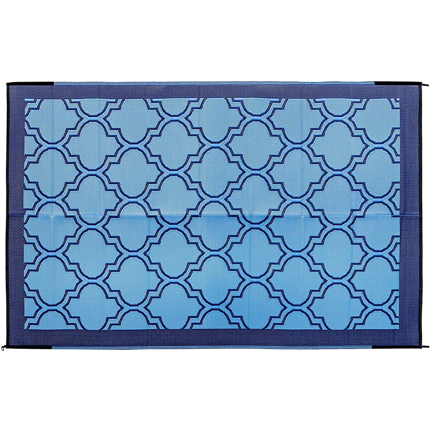 Camco Reversible Large Outdoor Patio Mat - Easy to Clean, Perfect for Picnics, Cookouts, Camping, and The Beach (6' x 9', Lattice Blue Design) (42876)