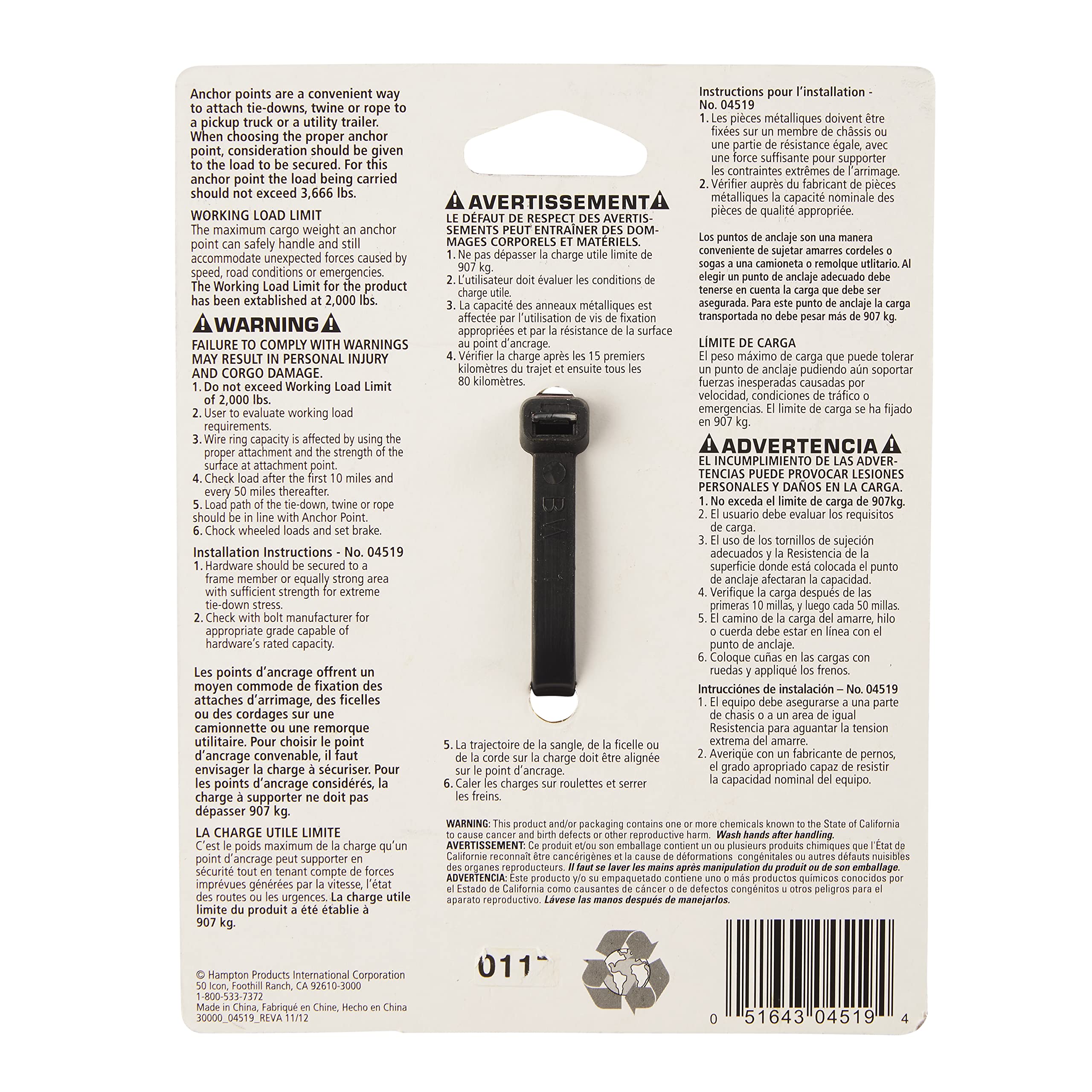 2" KEEPER Stainless Steel Anchor Point 04519