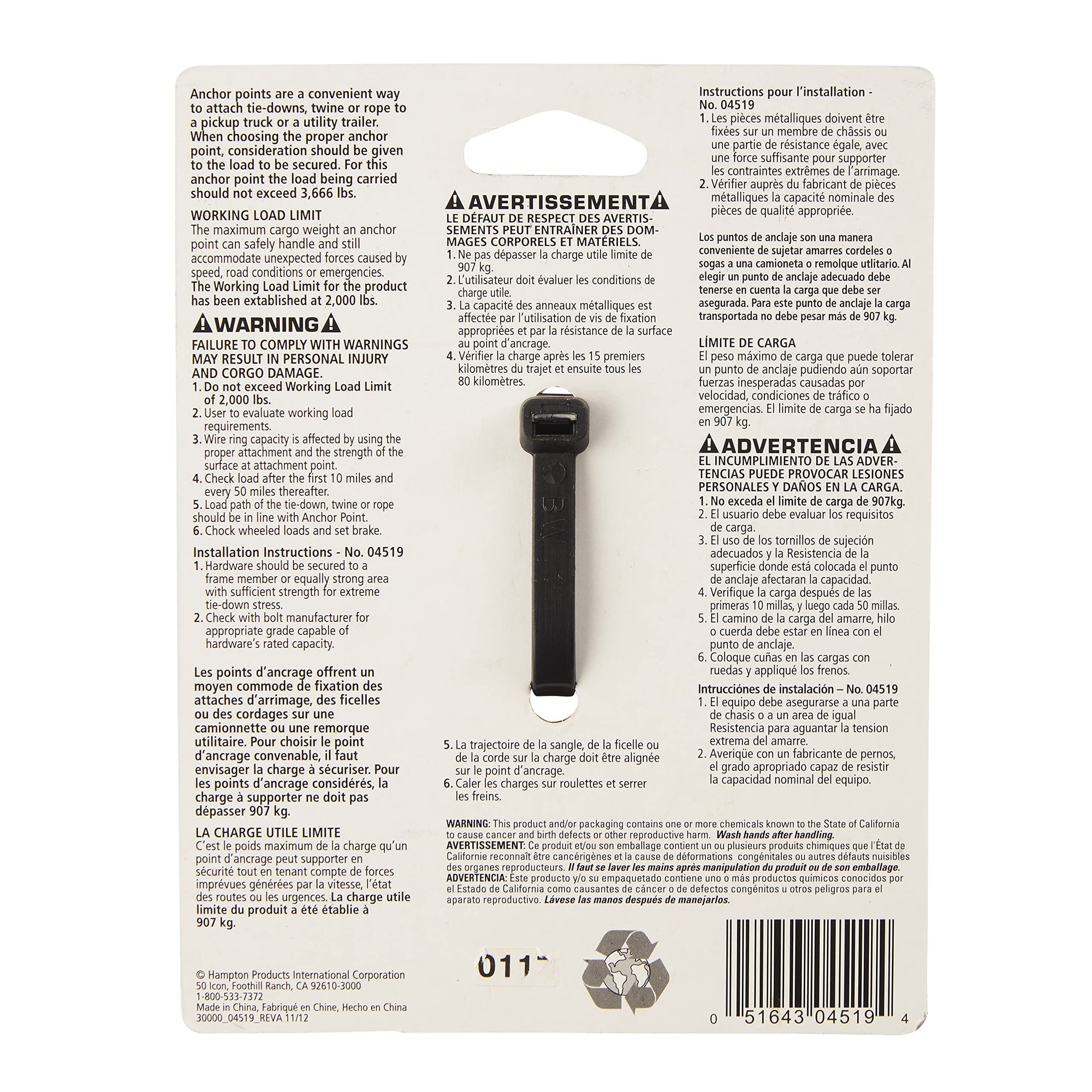 2" KEEPER Stainless Steel Anchor Point 04519