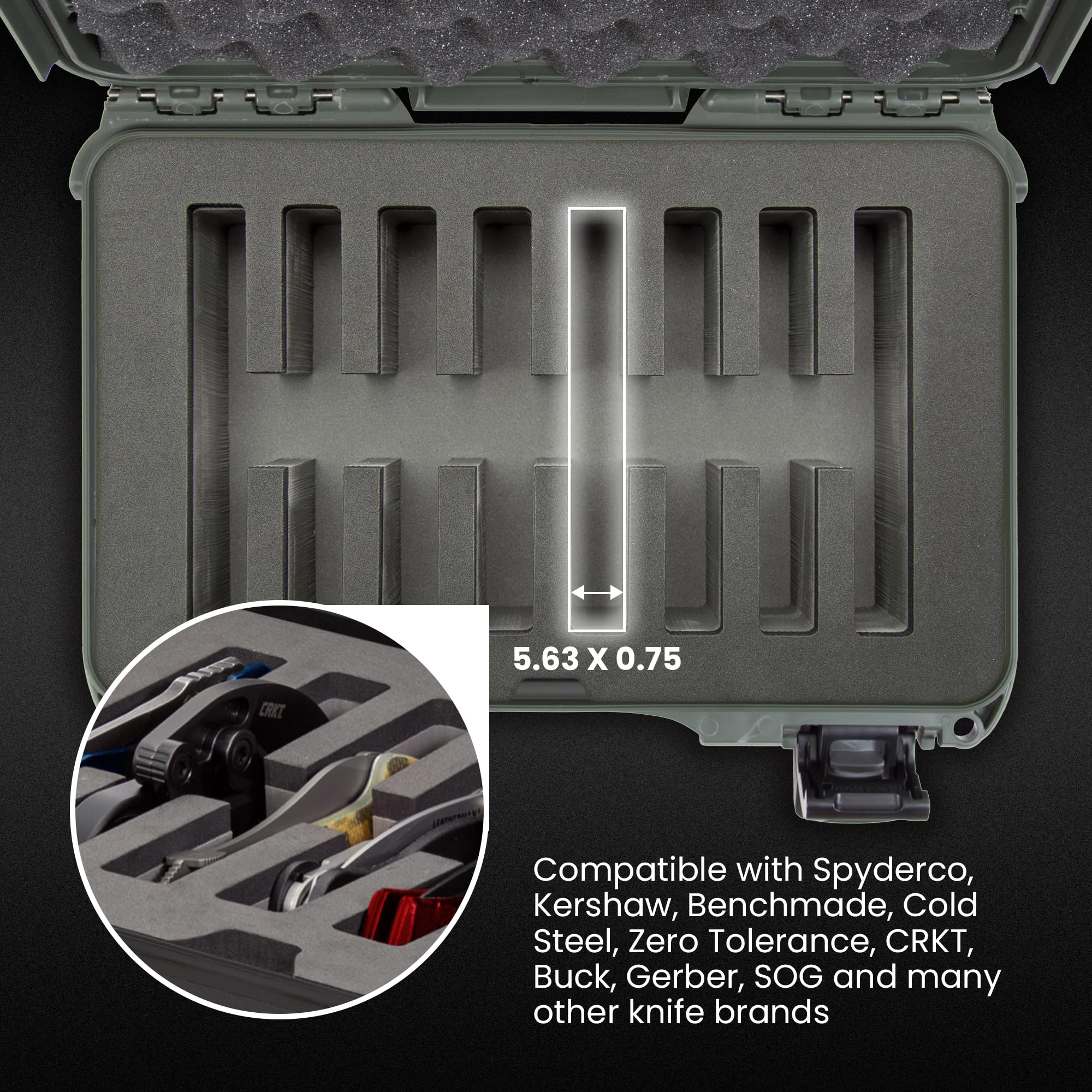 Travel Knife Case NANUK 909 – Waterproof Pocket Knife Storage with 8 Slots, 12.6” x 9” x 4.4” - Lightweight, Lockable, Dustproof, Impact-Resistant & Durable - Olive