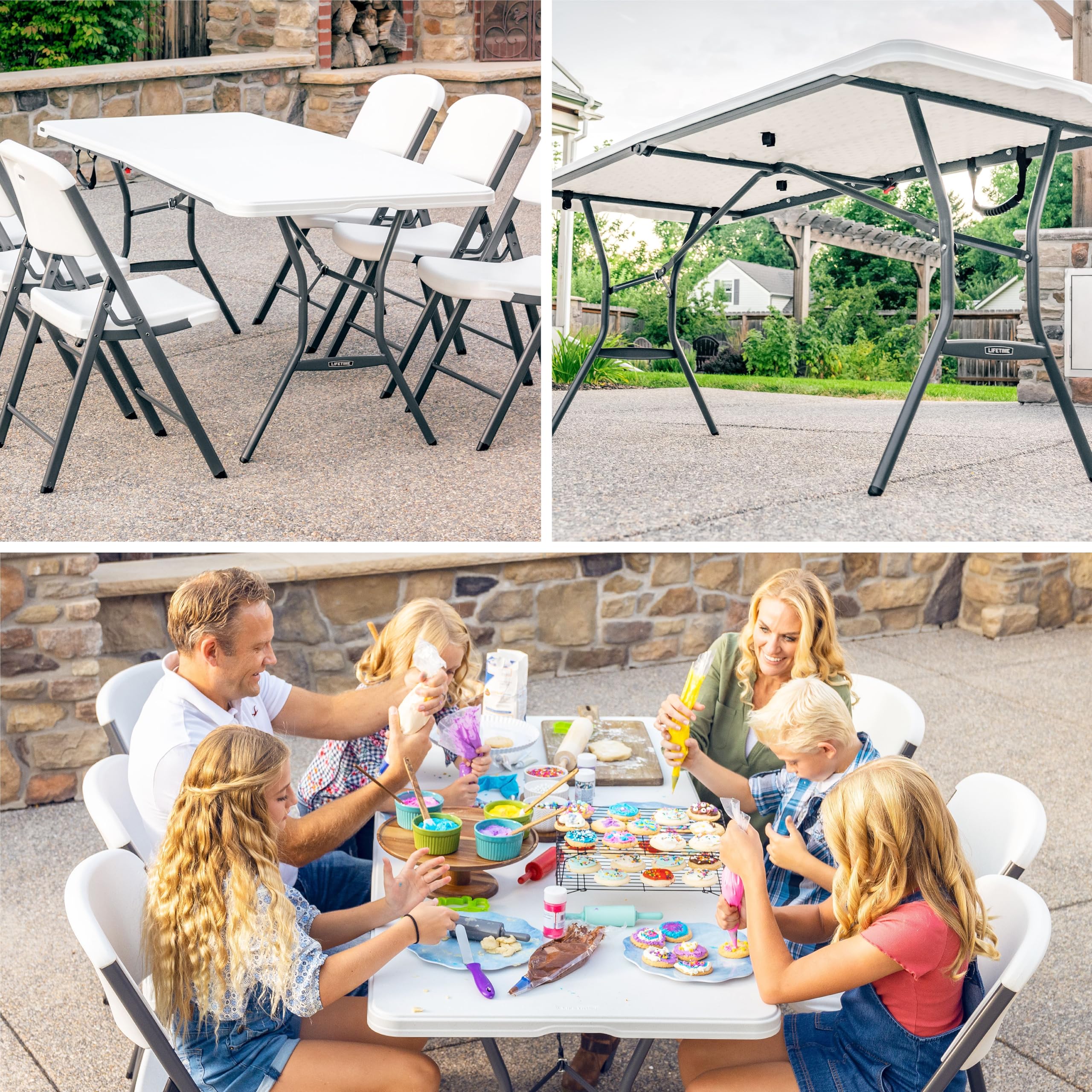 6-Foot Lifetime Fold in Half Table, Light Commercial, White Granite