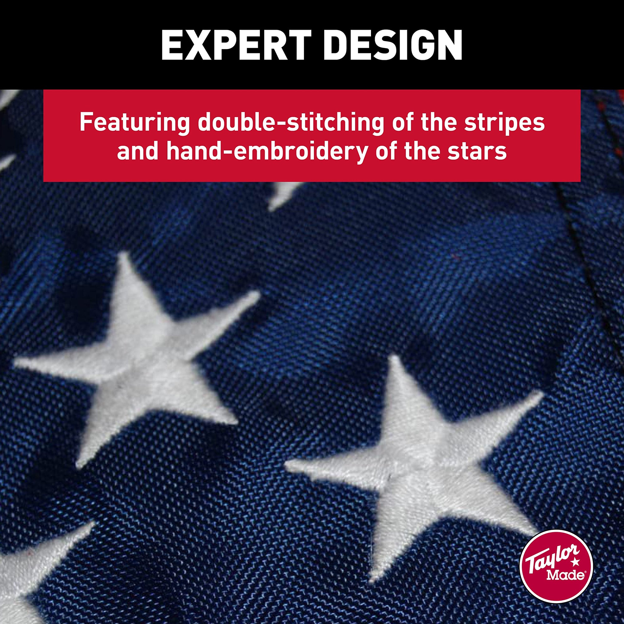 Sewn American Flag TAYLOR MADE PRODUCTS for Boats, 20" x 30", Marine-Grade Nylon, Fade Resistant, Brass Grommets, Embroidered Stars and Stripes, Flag only - 2020109196