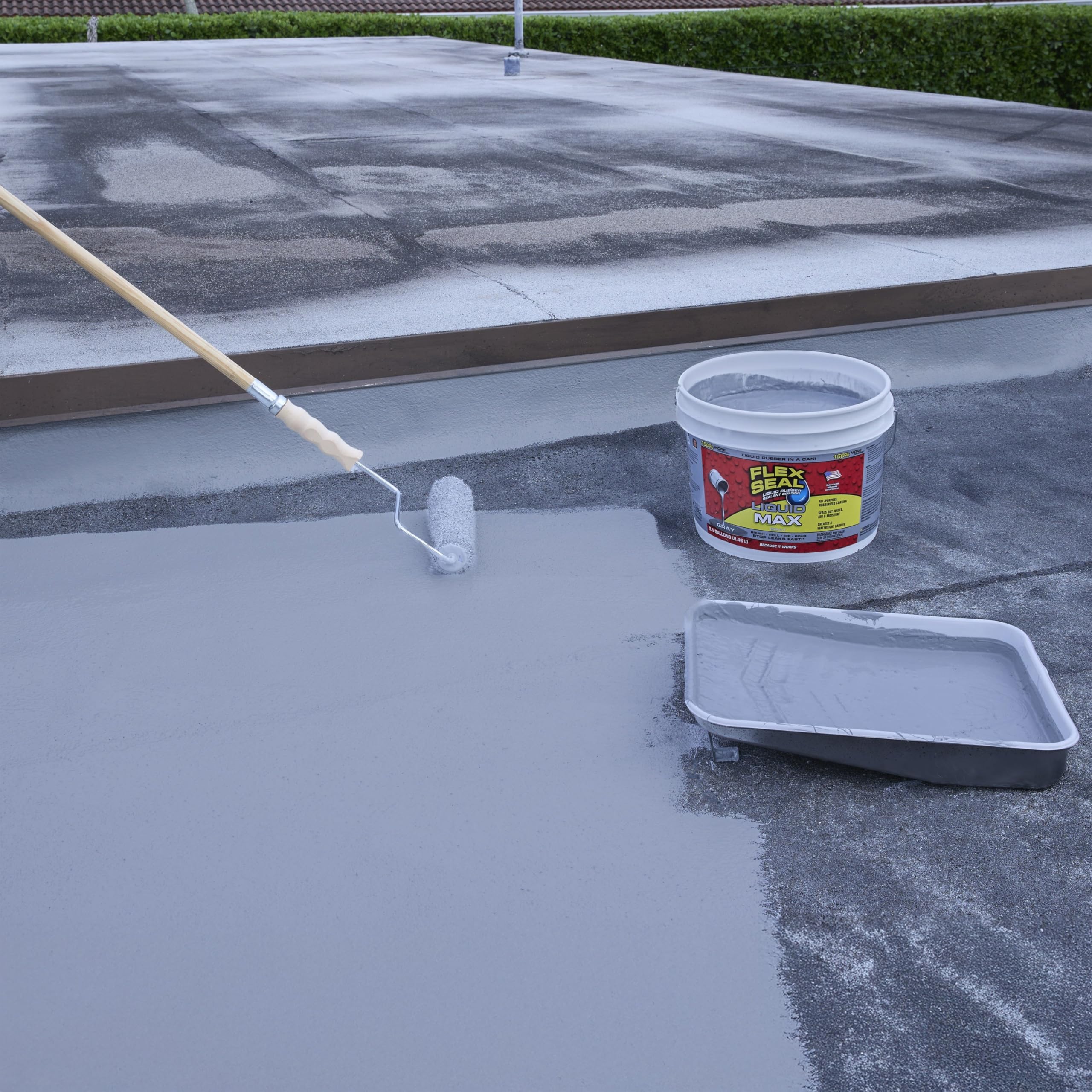 Flex Seal Liquid, Liquid Rubber Coating Sealant, Waterproof, Flexible, Breathable, and UV Resistant, Repair Roof, Basements, RV, Campers, Trailers, Marine, EPDM, Masonry, MAX, Gray, 2.5 Gallon