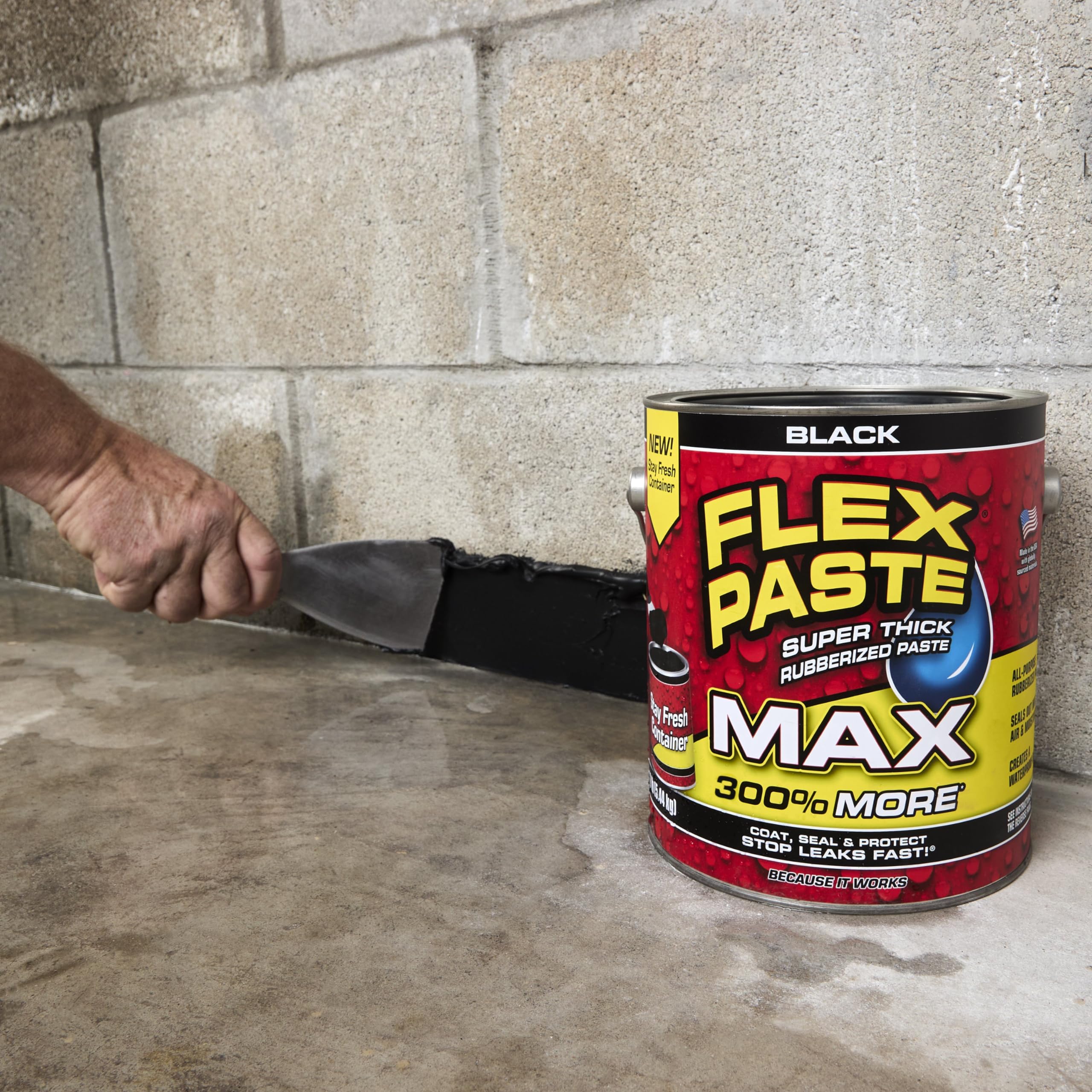 Flex Paste, Waterproof Putty Paintable Sealant, Fill Gaps Cracks Holes - Block Out Water and Air - UV Resistant - Walls, Drywall, EPDM, Concrete, Roof, RV Repairs, Black, MAX