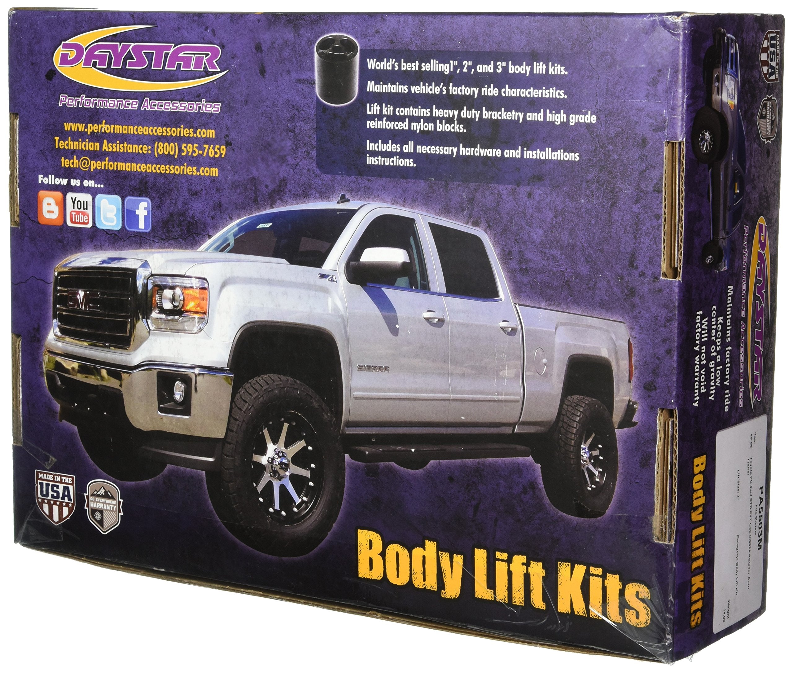 Toyota Pickup Performance Accessories 4WD Std/Ext Cab (#9628 Req For Auto Trans) 3" Body Lift Kit, fits 1989 to 1995, PA5503M, Made in America