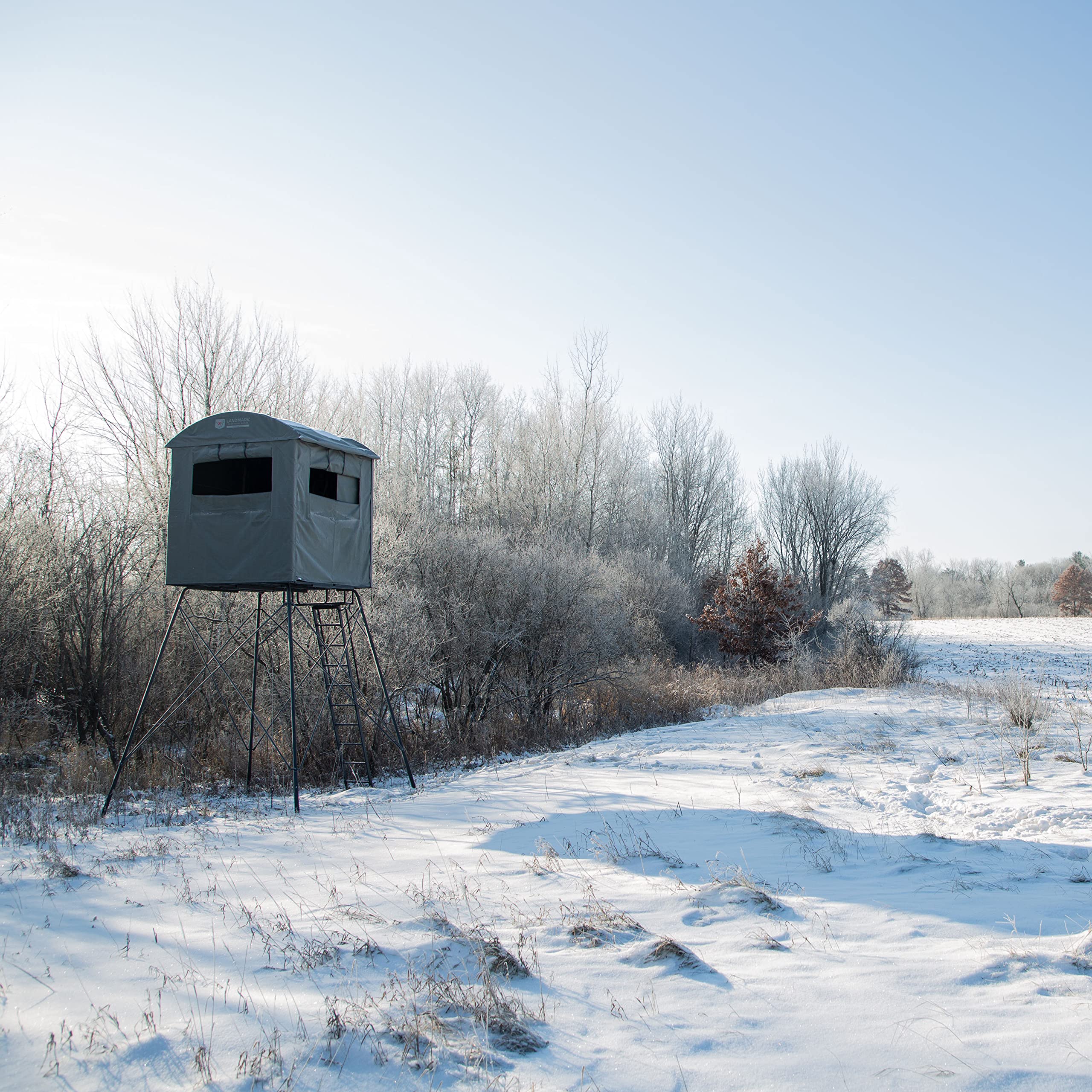 Landmark 600 Rivers Edge LM603 Permanent Blind, 7' Height, 6' x 6' Interior Space, Adjustable Shooting Windows, Hinged Door, Constructed from Marine-Grade Reinforced Synthetic Tarpaulin