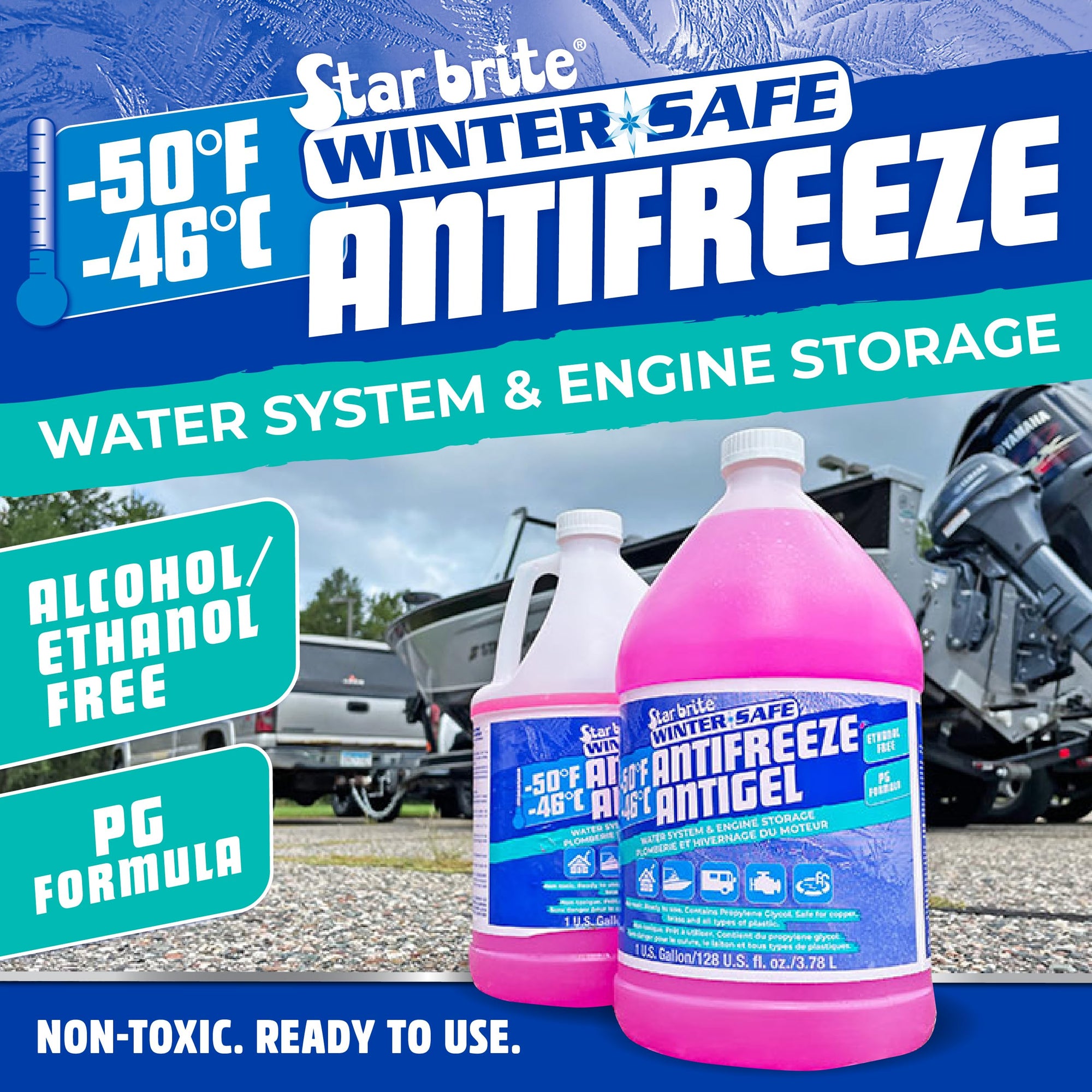 Non-Toxic STAR BRITE -50°F Winter Safe RV Marine Antifreeze, Water System and Engine Storage Solution, Ready-to-Use, Protects Down to -50 Degrees Fahrenheit