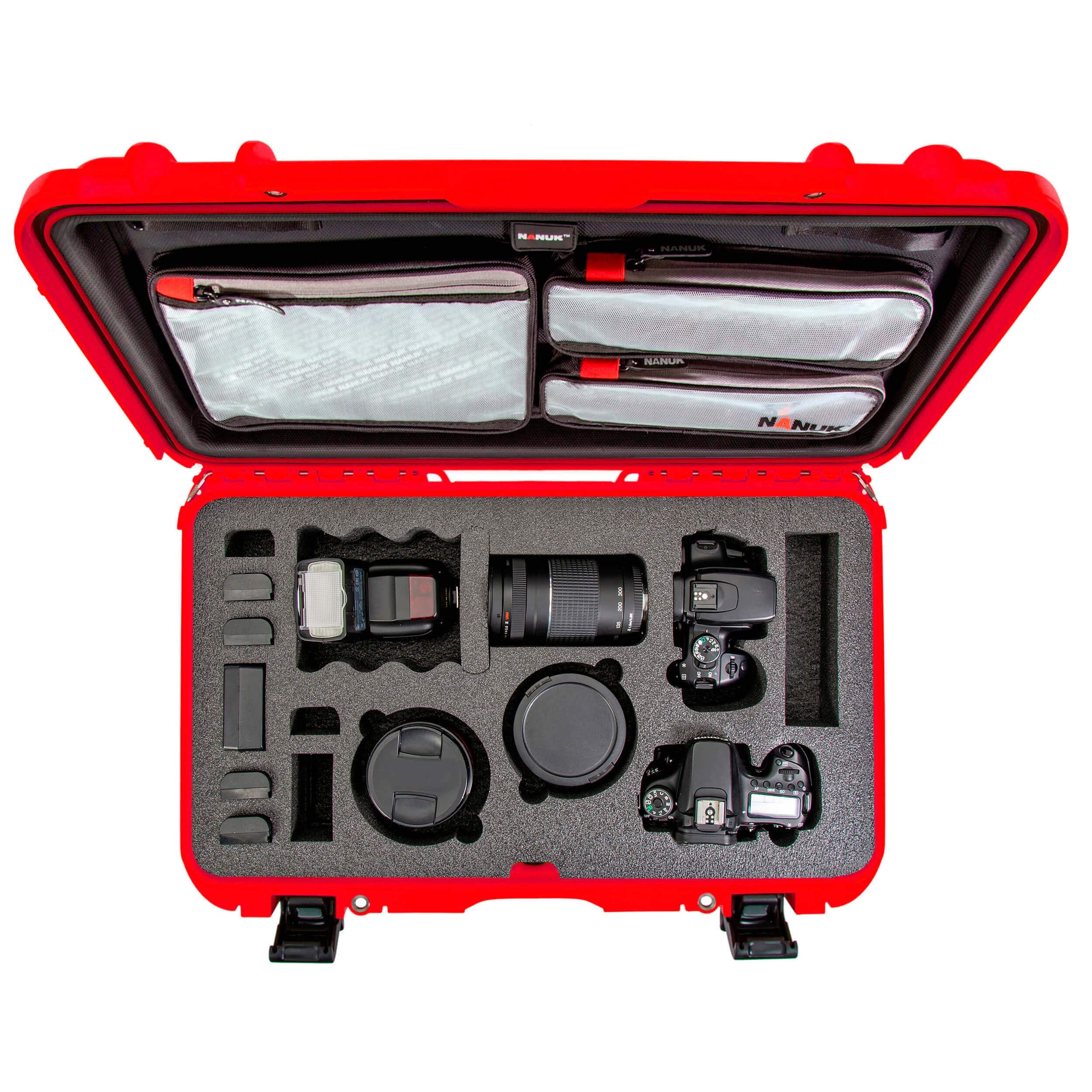 Waterproof Nanuk 935 Hard Case with Lid Organizer and Foam Insert for Canon, Nikon - 2 DSLR Body and Lens/Lenses - Red (935-DSLR9)