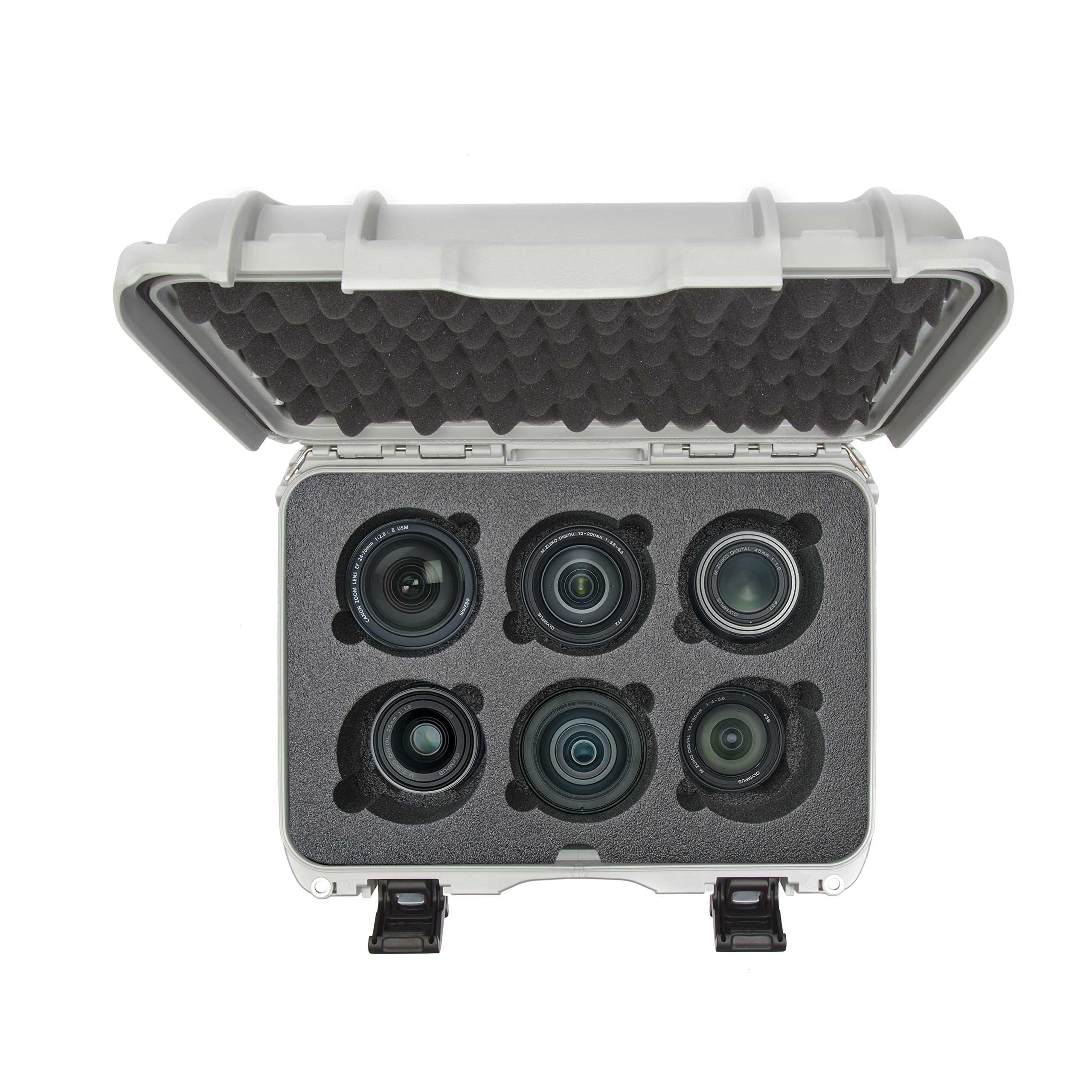 Waterproof Nanuk 918 Hard Case with Custom Foam Insert for 6 Lenses - Silver
