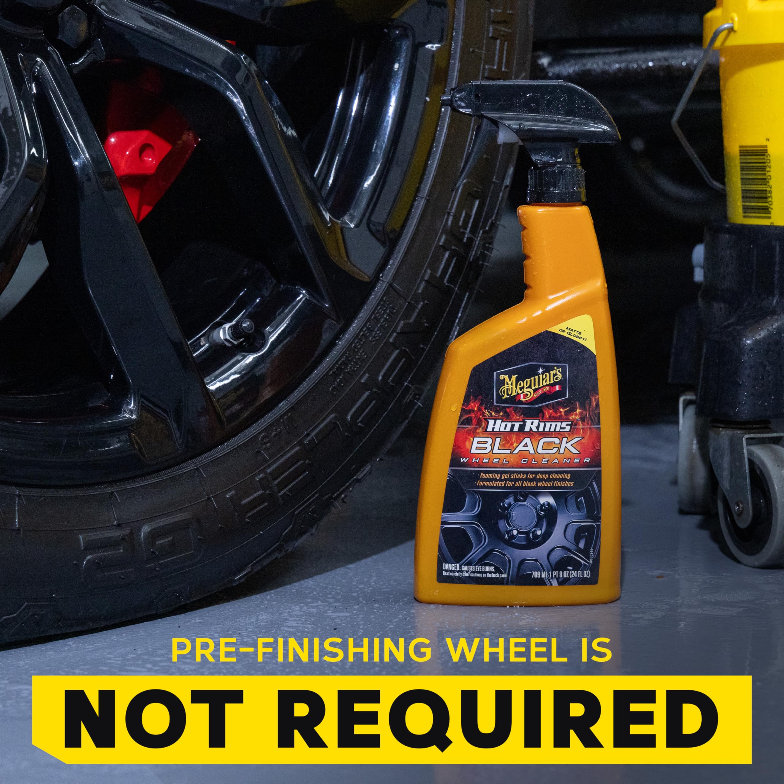 Hot Rims Meguiar's Black Wheel Cleaner, Deep Foaming Gel Specially Formulated to Effectively Clean Matte, Gloss, Satin, and Chrome Black Wheels, 24 Oz Spray Bottle