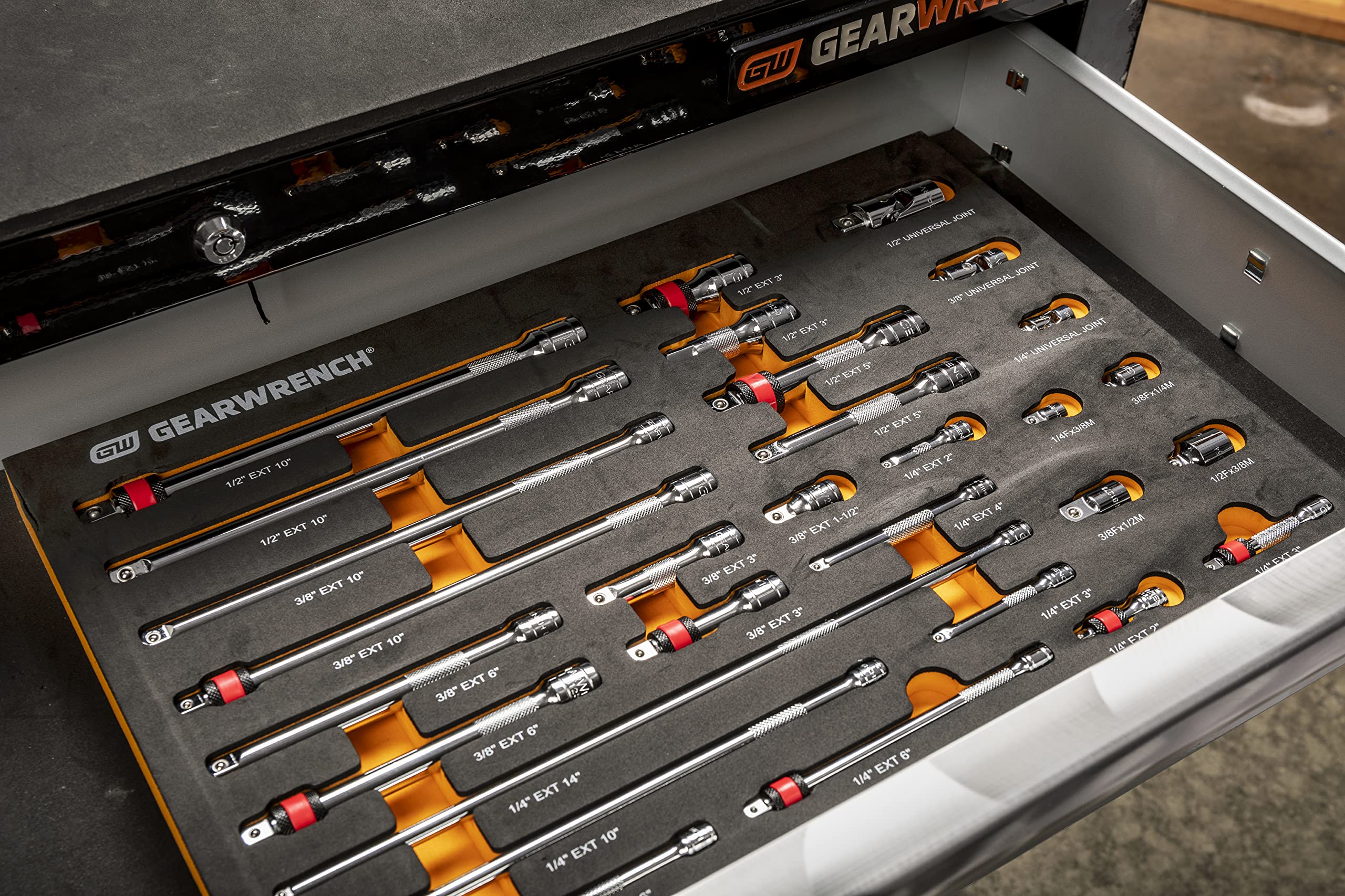 29 Piece GEARWRENCH 1/4", 3/8", 1/2" Drive Chrome Tool Accessories Set with EVA Foam Tray - 86523