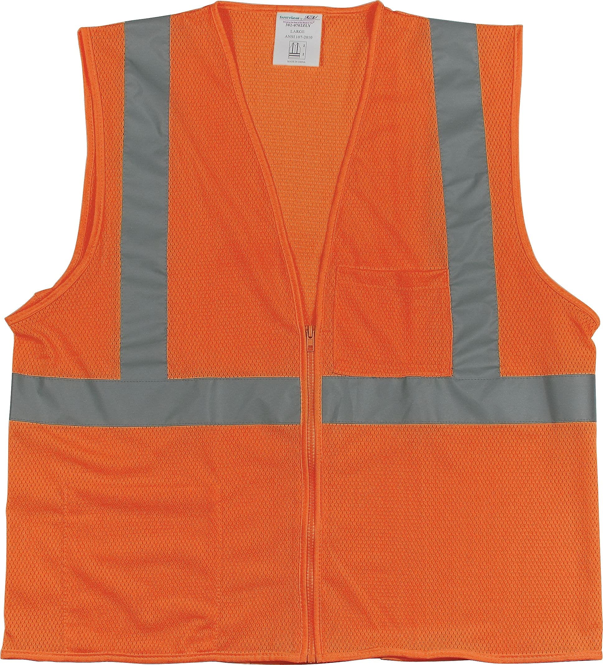 Protective Industrial Products Hi-Vis Orange Zipper Mesh Vest Class 2 Ansi Type R Large