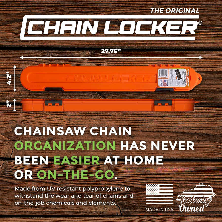 Chainsaw Chain Original Storage - Portable Universal Case for Chains up to 20” Blades - Stacks 2 Inches Deep, Holds Minimum 8 Chains, Made in USA - Orange - Holiday Gift for Family