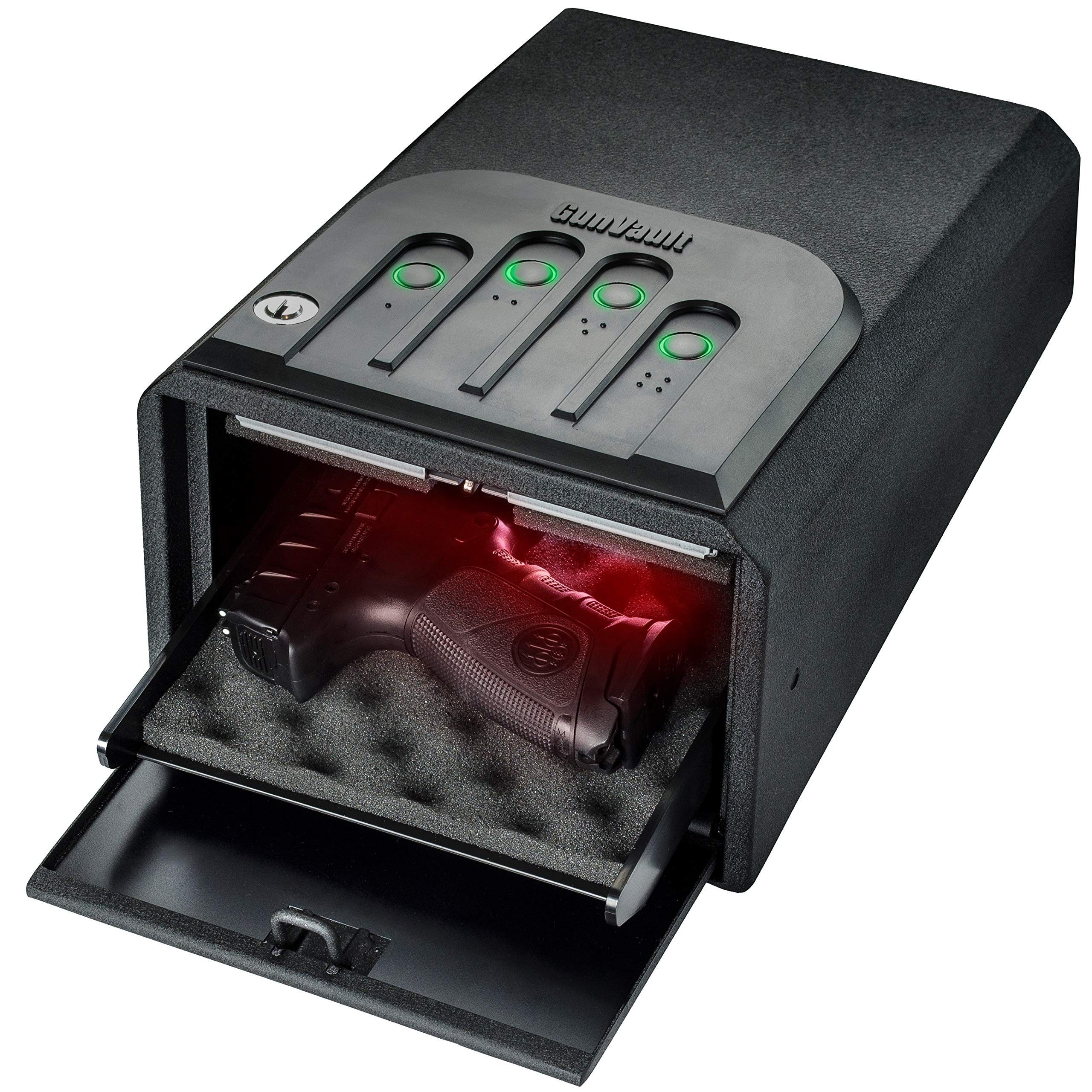 MiniVault GunVault - Quick Access Automatic Slide-Out Handgun Safe with Patented No-Eyes® Keypad (1 Pistol Capacity)