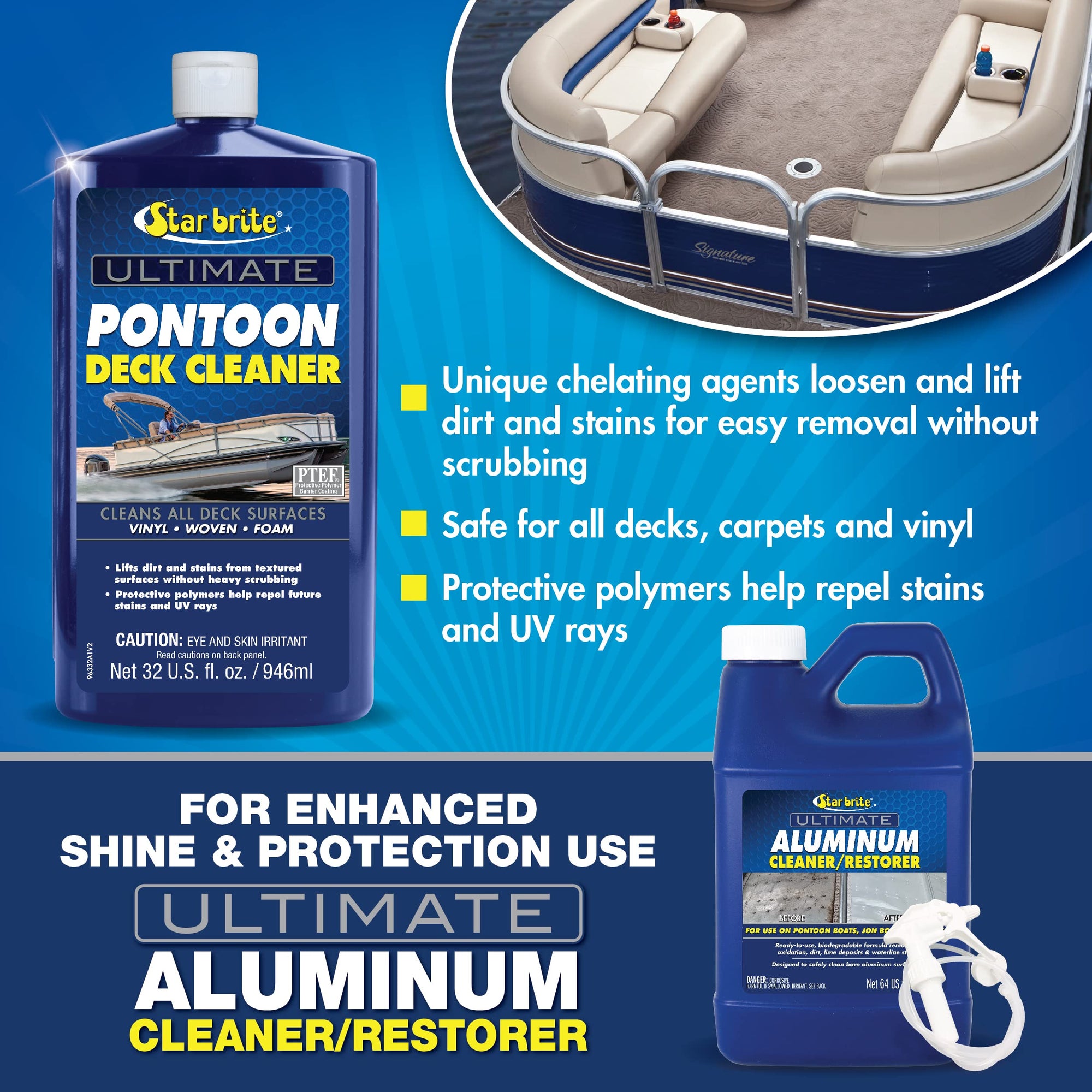 Ultimate STAR BRITE Pontoon Deck Cleaner - Lift Dirt & Stains from All Carpets, Woven, Foam & Textured Surfaces - 32 OZ (096332)