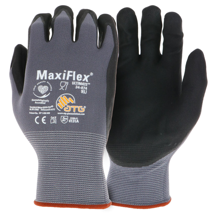 Maxiflex Ultimate ATG 34-874T/S, 15G Gray Nylon Shell, Black Nitrile Grip, Tagged Gray S
