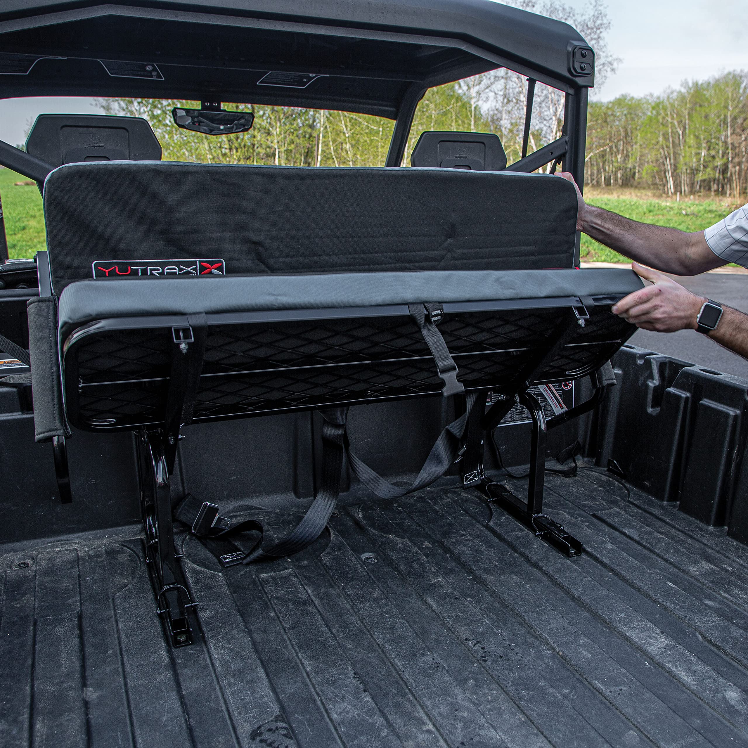 Universal Mount YUTRAX® UTV Jump Seat, UTV Accessory, Increase Seating Capacity, Heavy-Duty Steel Frame, Padded Seat & Backrest, Seat Flips Up, Easy to Assemble
