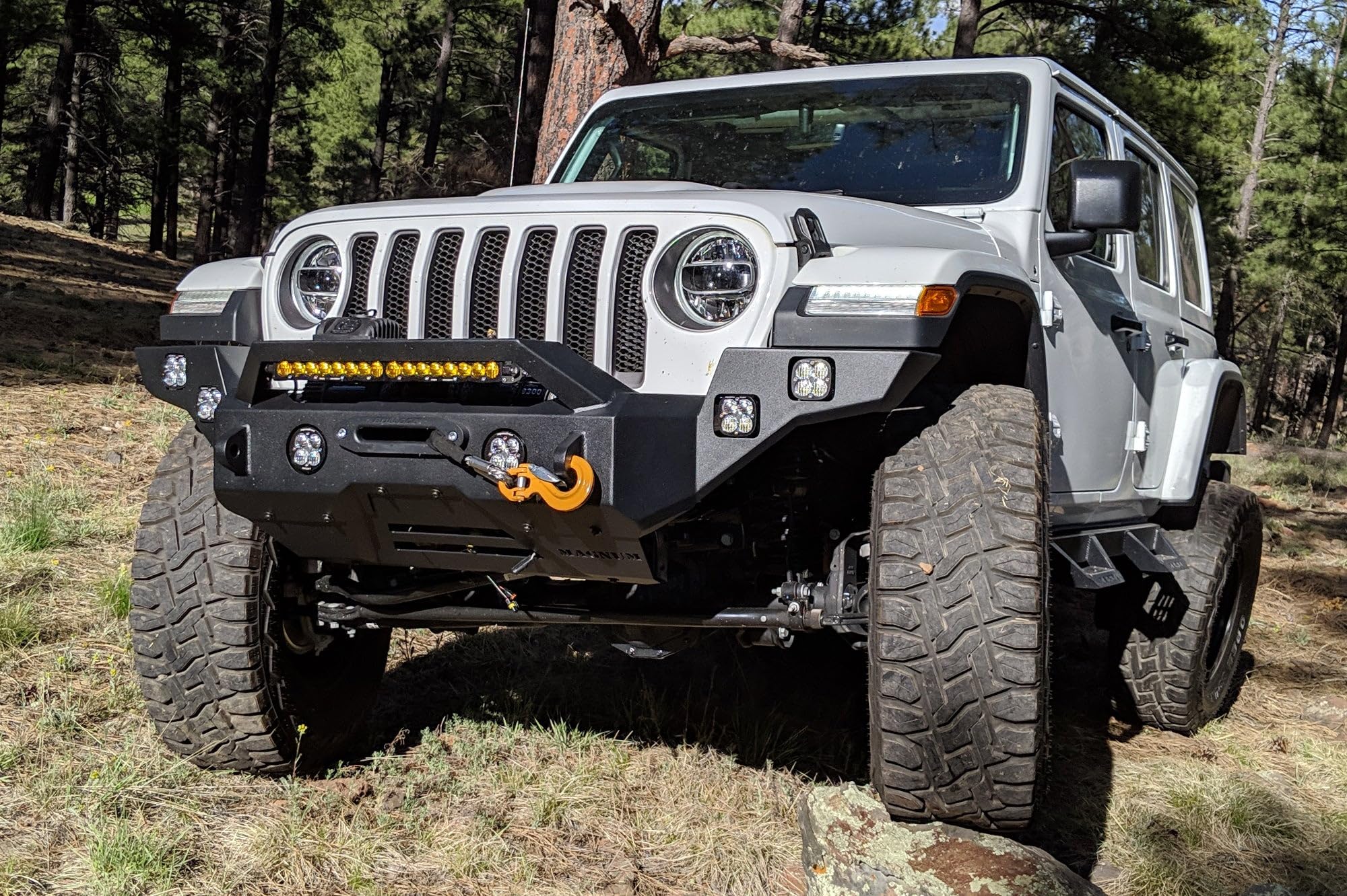 Front Magnum Winch Bumper RT Style Guard Black Compatible with 2018-2025 Wrangler JL/JLU and Gladiator