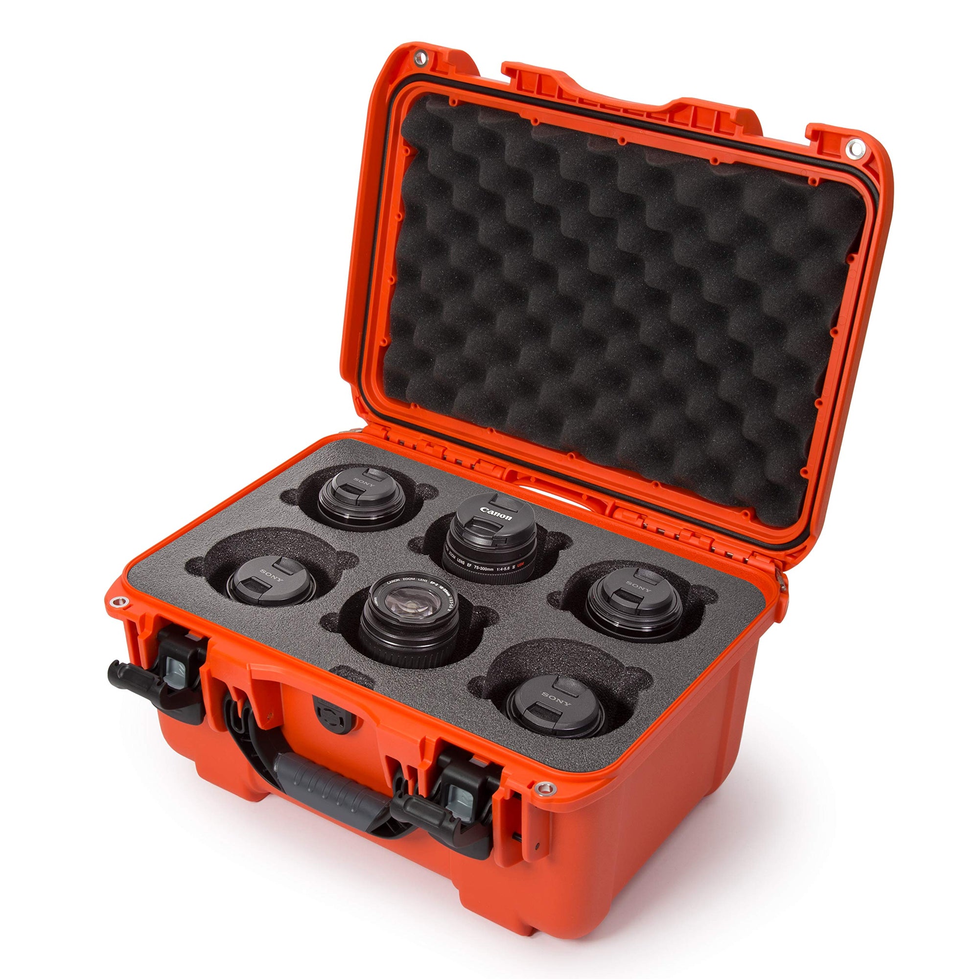Waterproof Nanuk 918 Hard Case with Custom Foam Insert for 6 Lenses - Orange